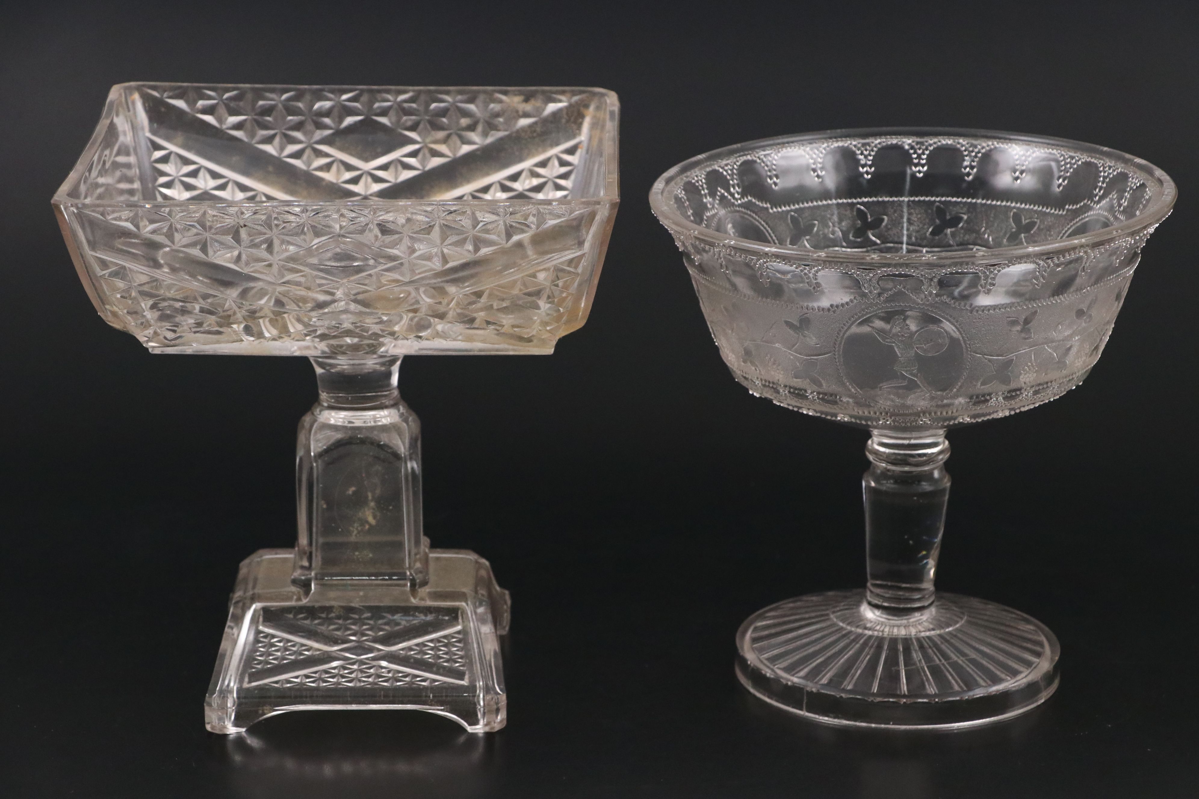 Glass Pedestal Bowls and Glass Divided Dish with Silver Finish Holder