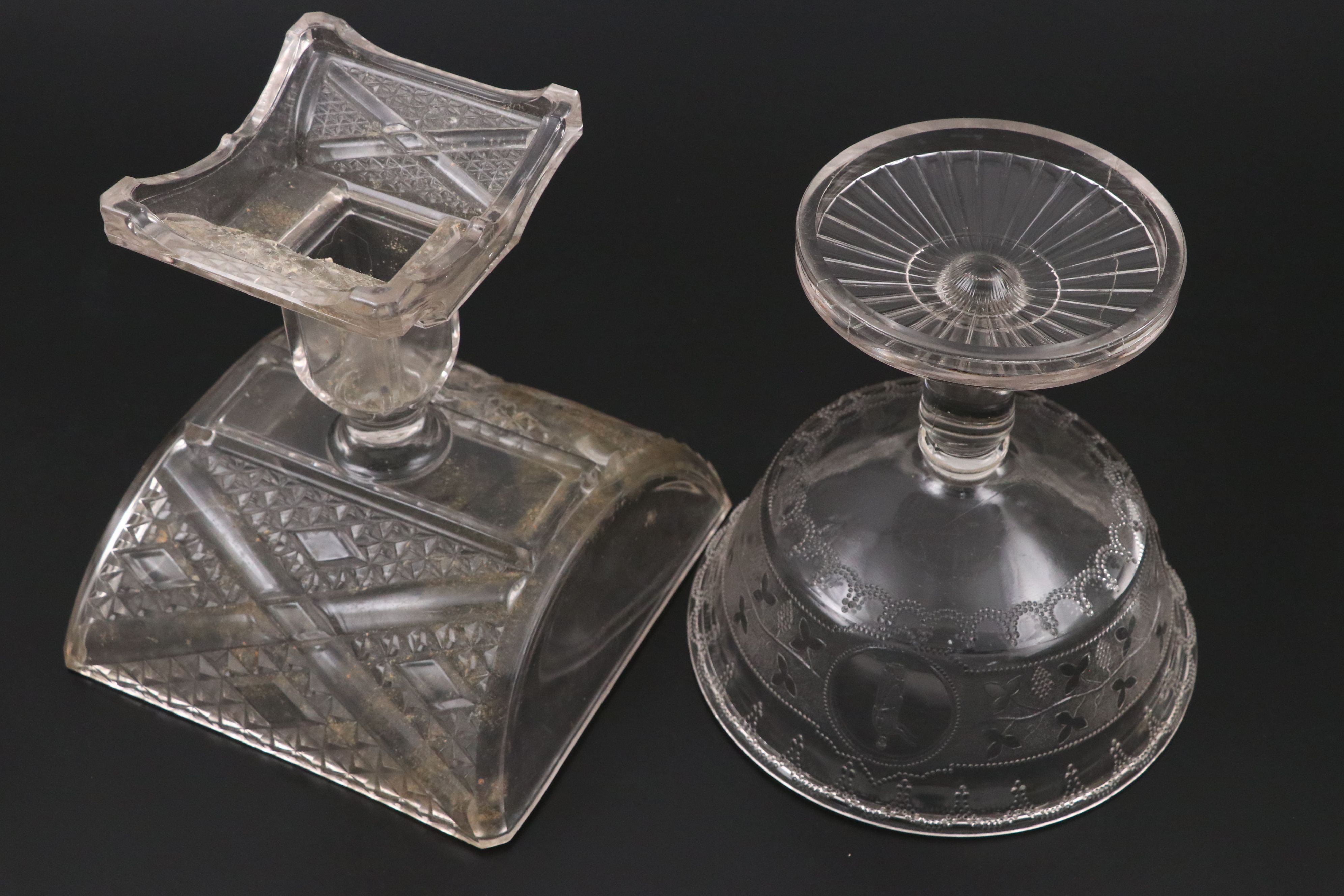 Glass Pedestal Bowls and Glass Divided Dish with Silver Finish Holder