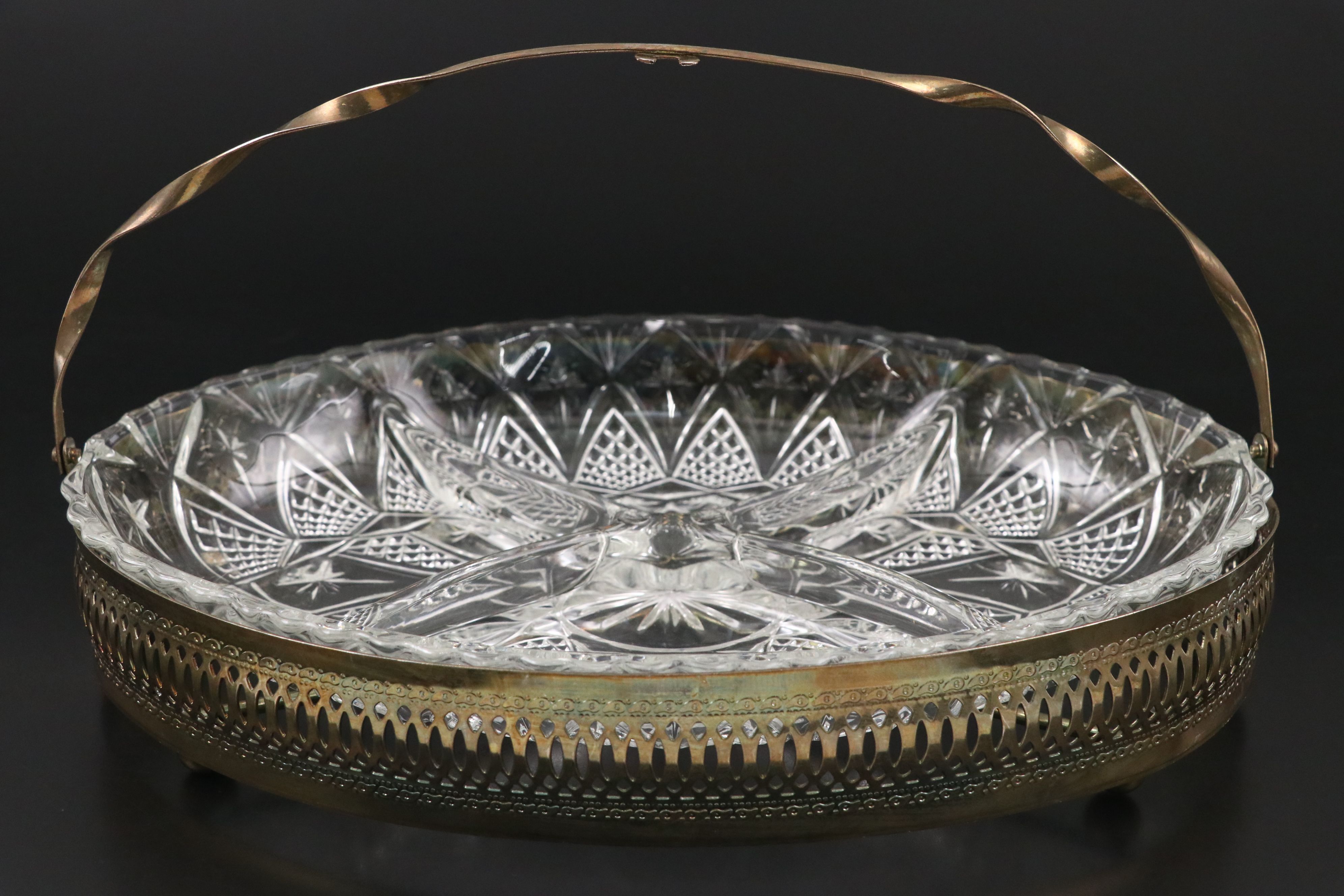 Glass Pedestal Bowls and Glass Divided Dish with Silver Finish Holder