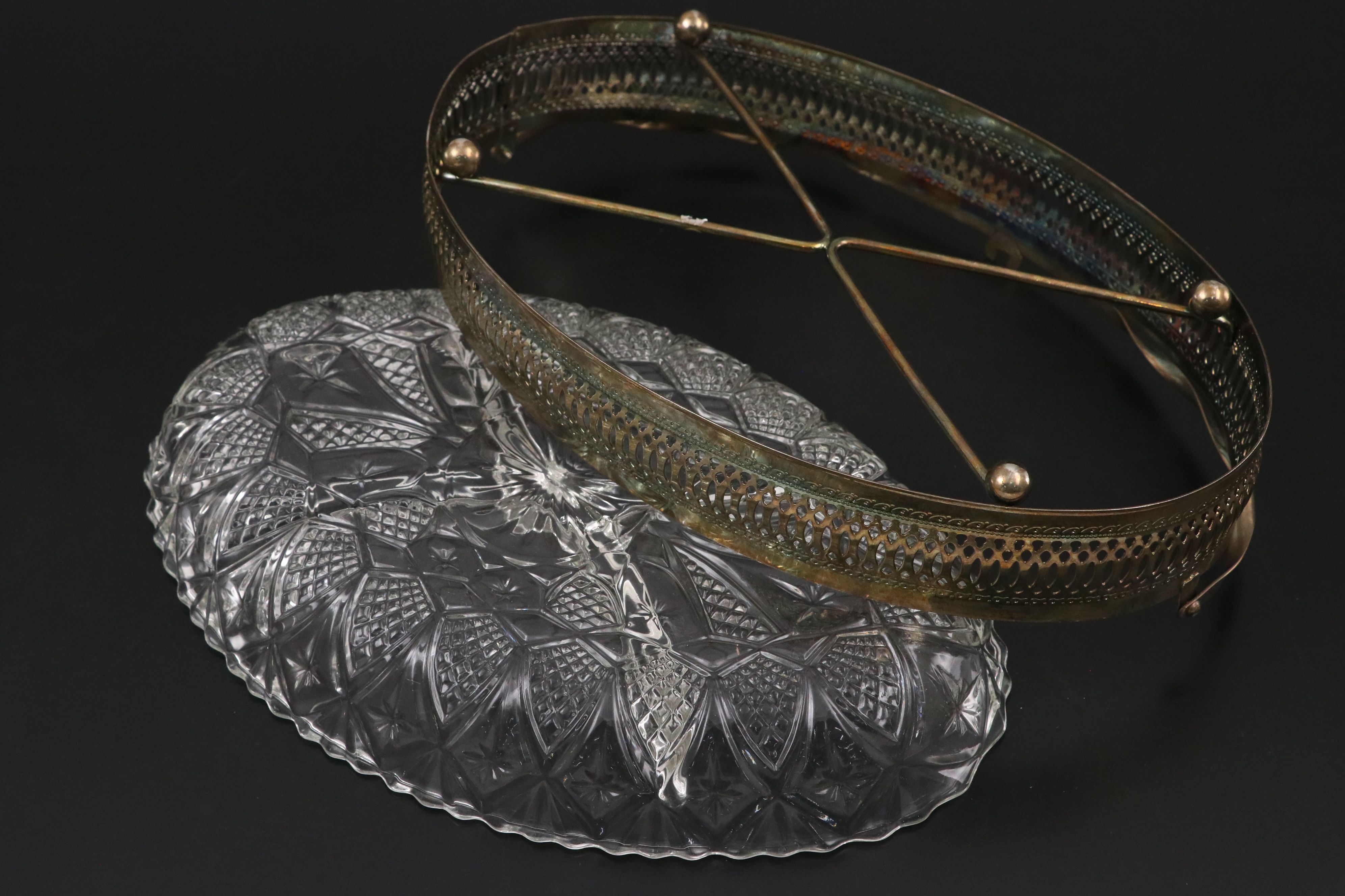 Glass Pedestal Bowls and Glass Divided Dish with Silver Finish Holder