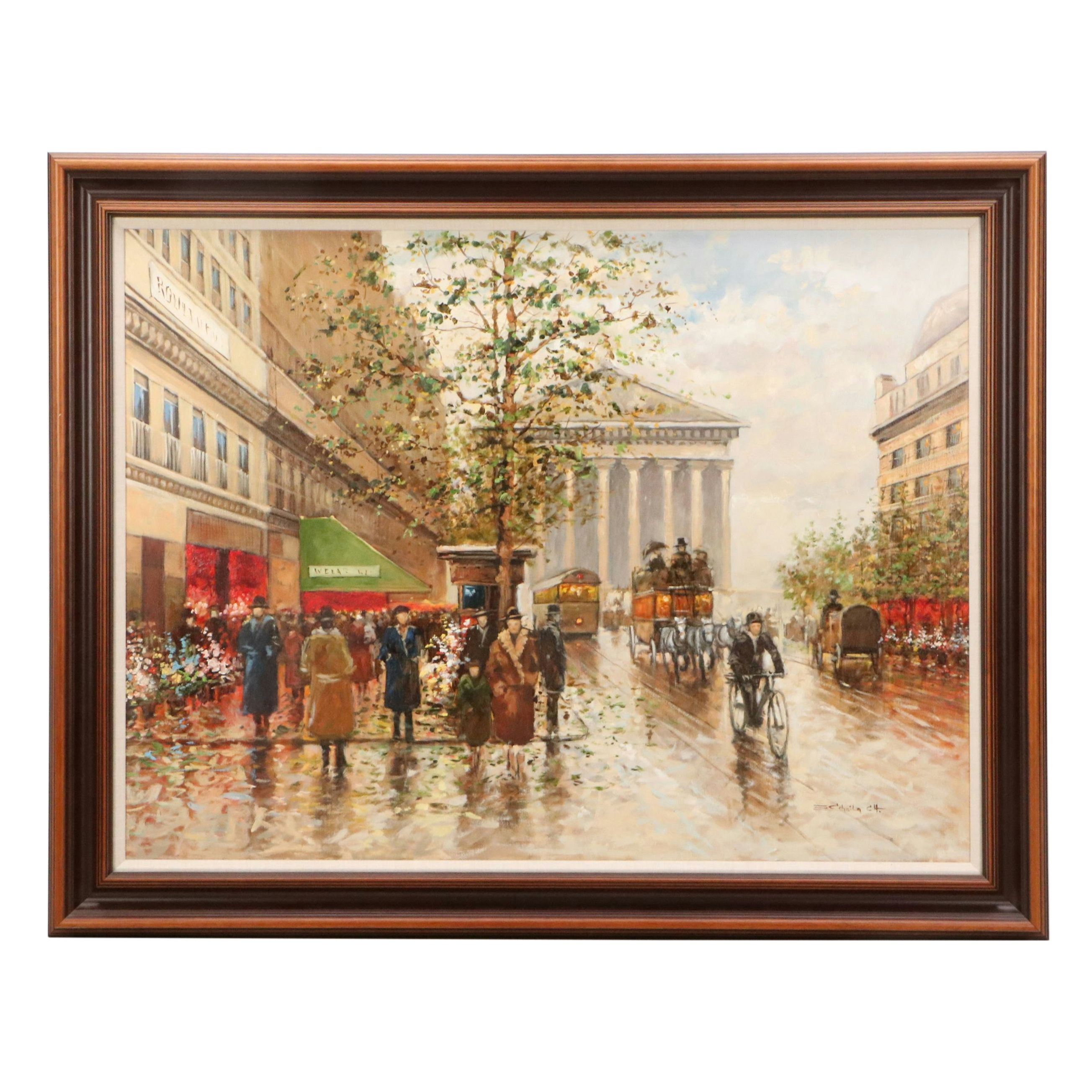 Eugenio Cohaila Acrylic Painting of Parisian Street Scene, 21st Century