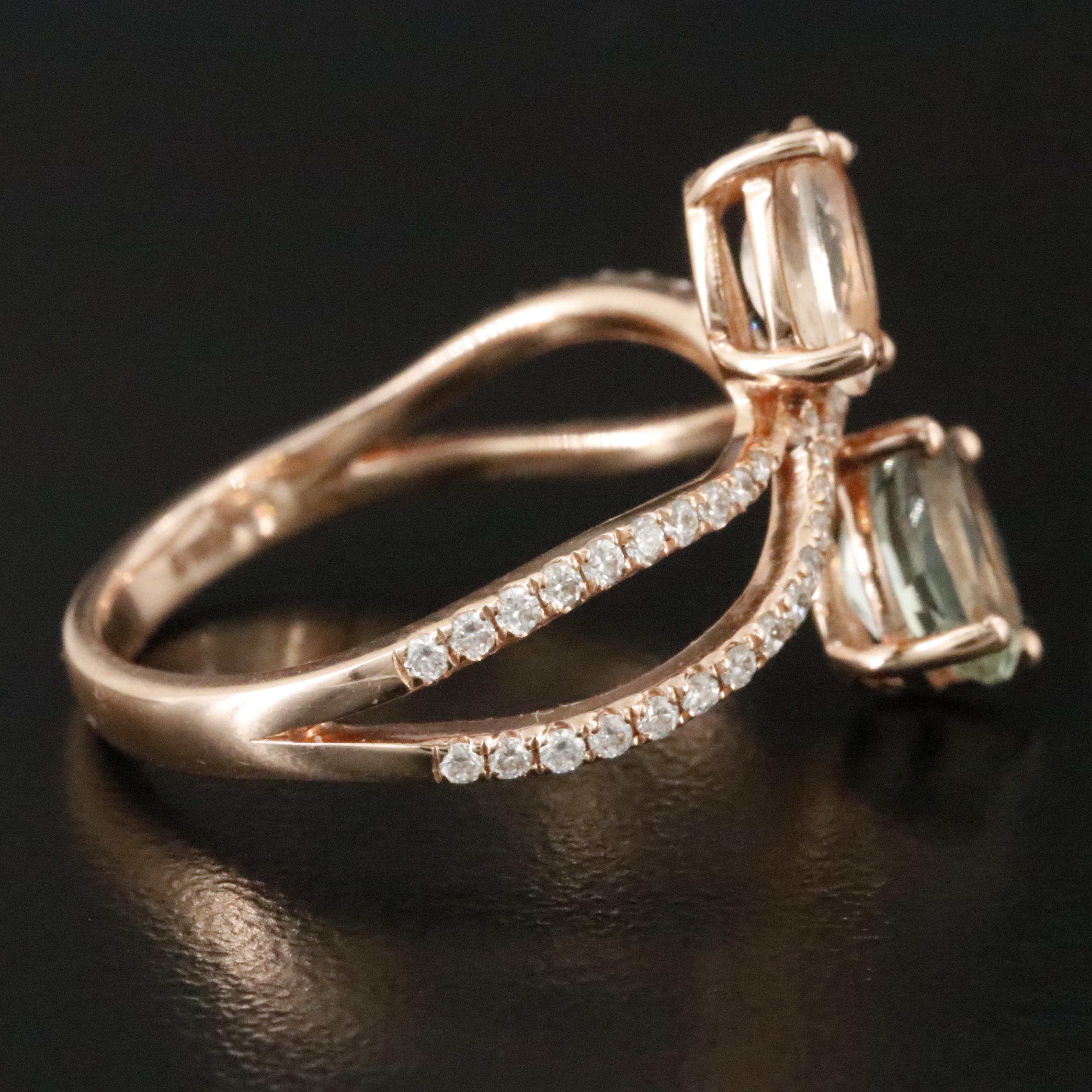 EFFY 14K Rose Gold Morganite, Prasiolite and Diamond Toi et Moi Ring
