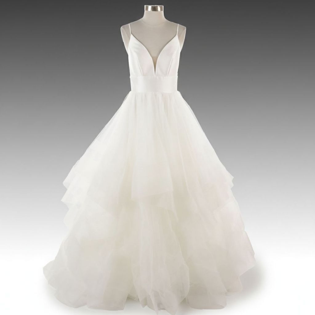 Stella York Ivory Tiered Tulle V-Neck Ballgown Style Bridal Dress