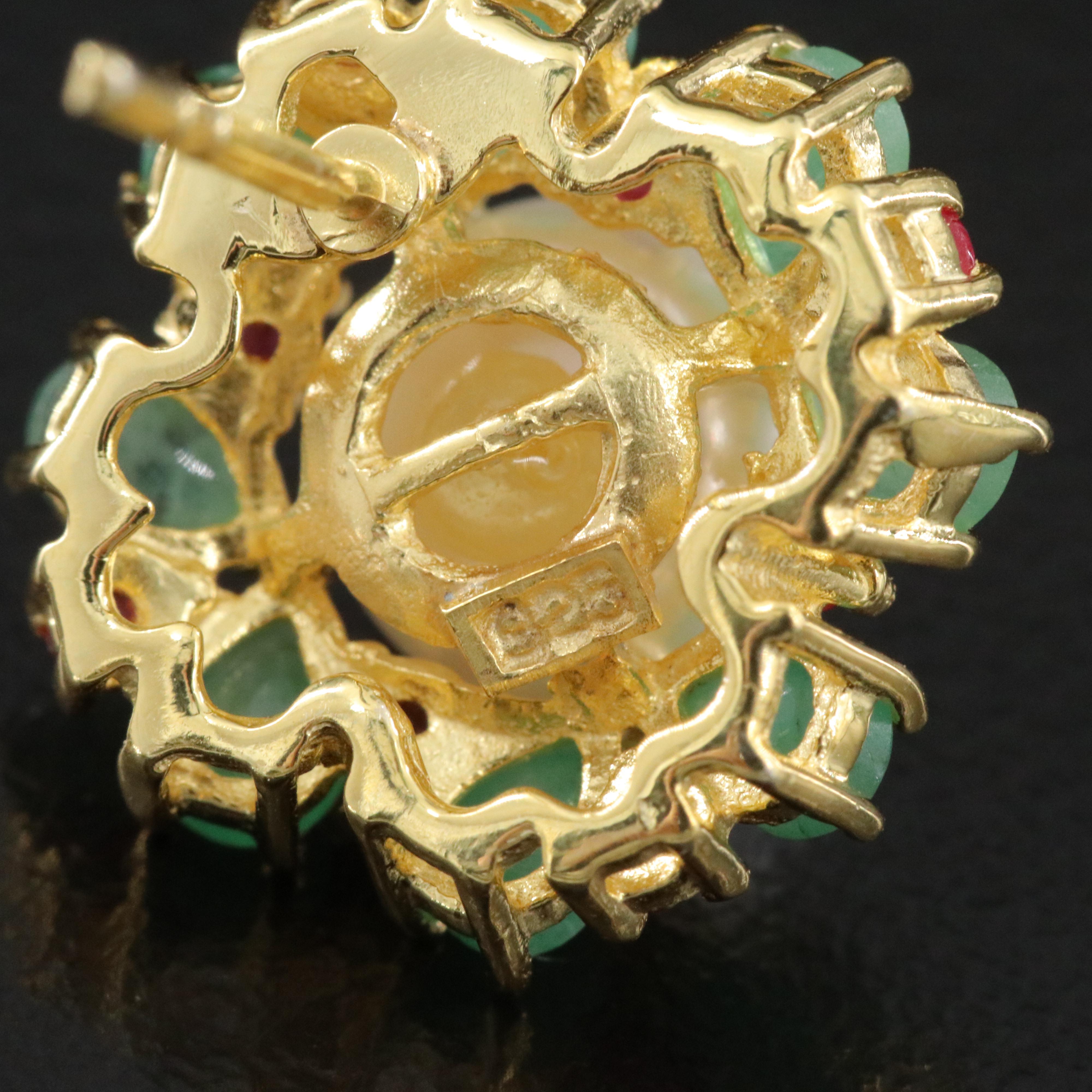 Sterling Pearl, Emerald, and Ruby Earrings