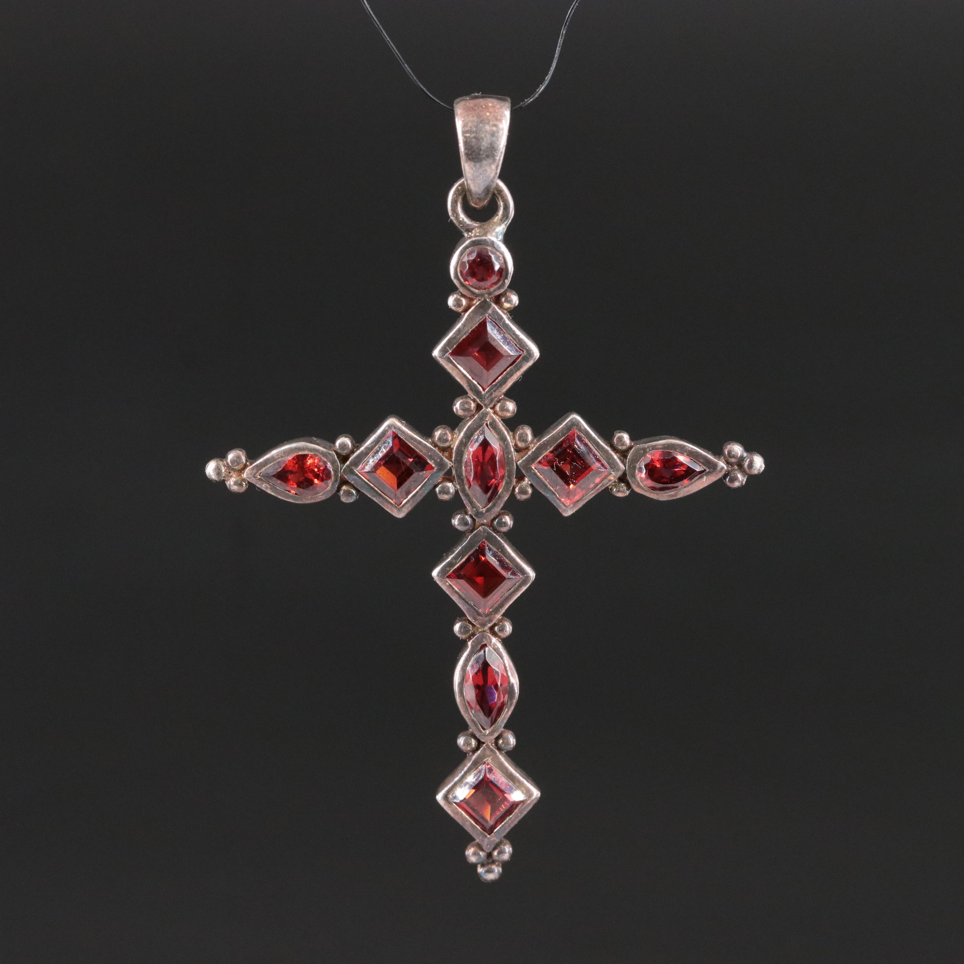 Sterling Garnet Cross Pendant