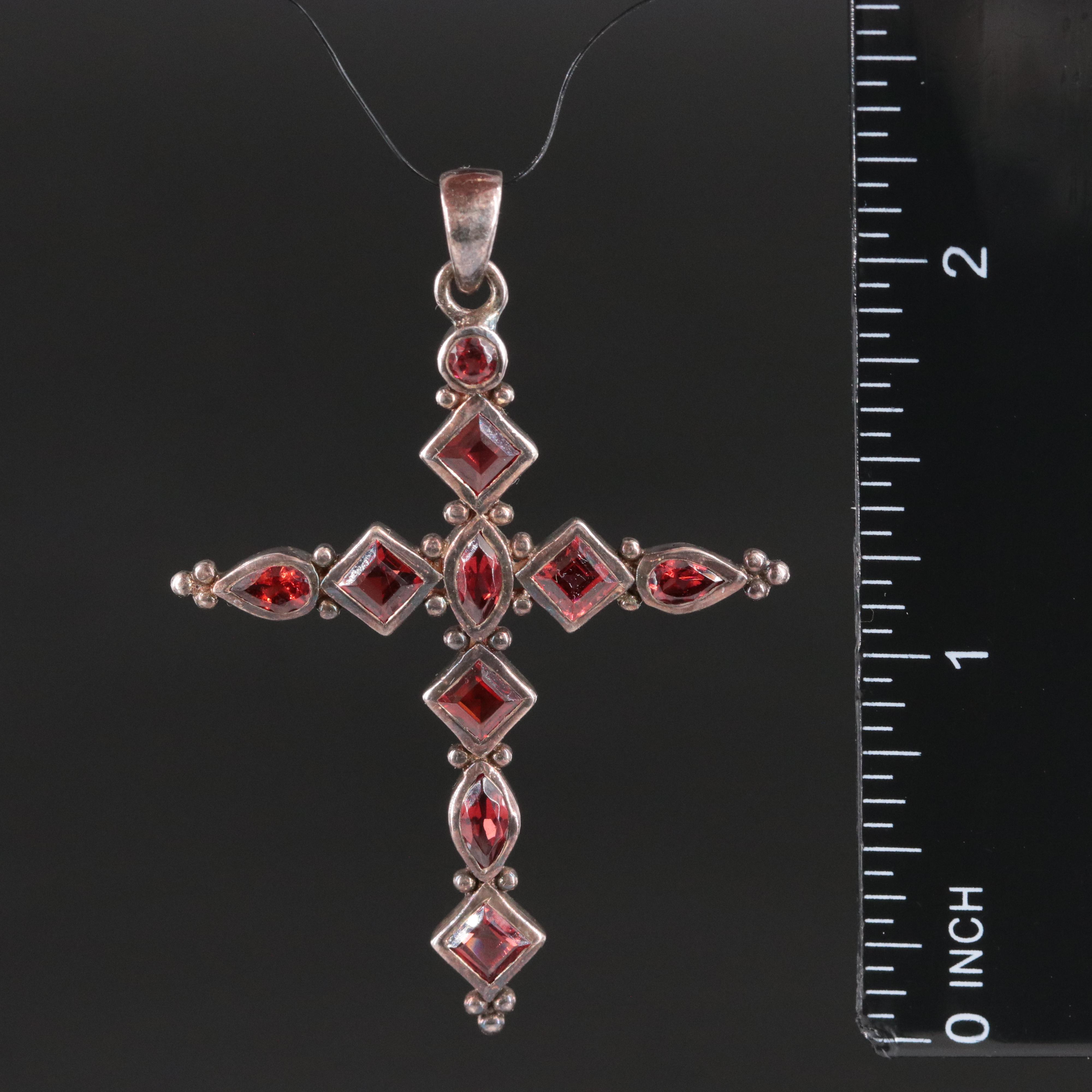 Sterling Garnet Cross Pendant