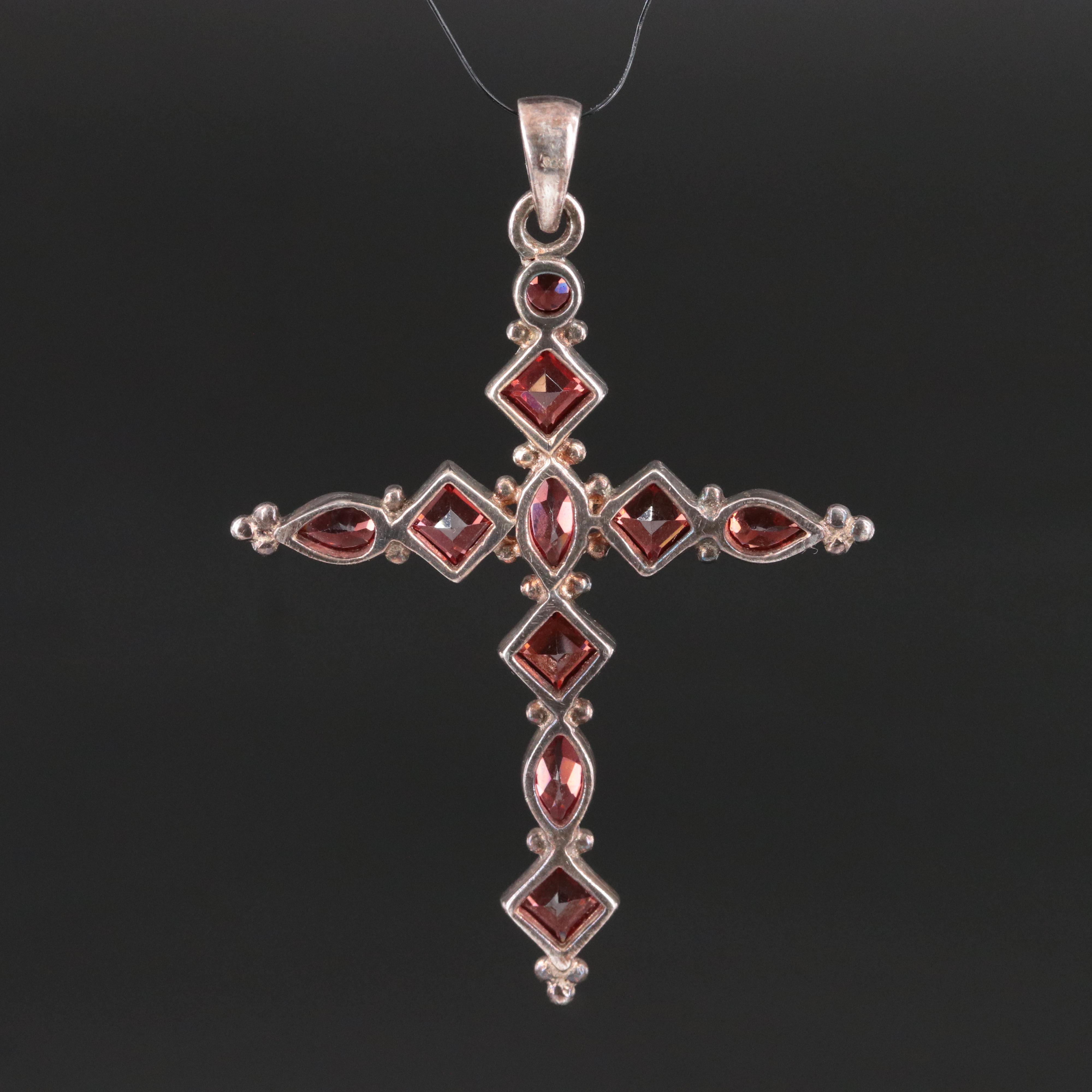 Sterling Garnet Cross Pendant