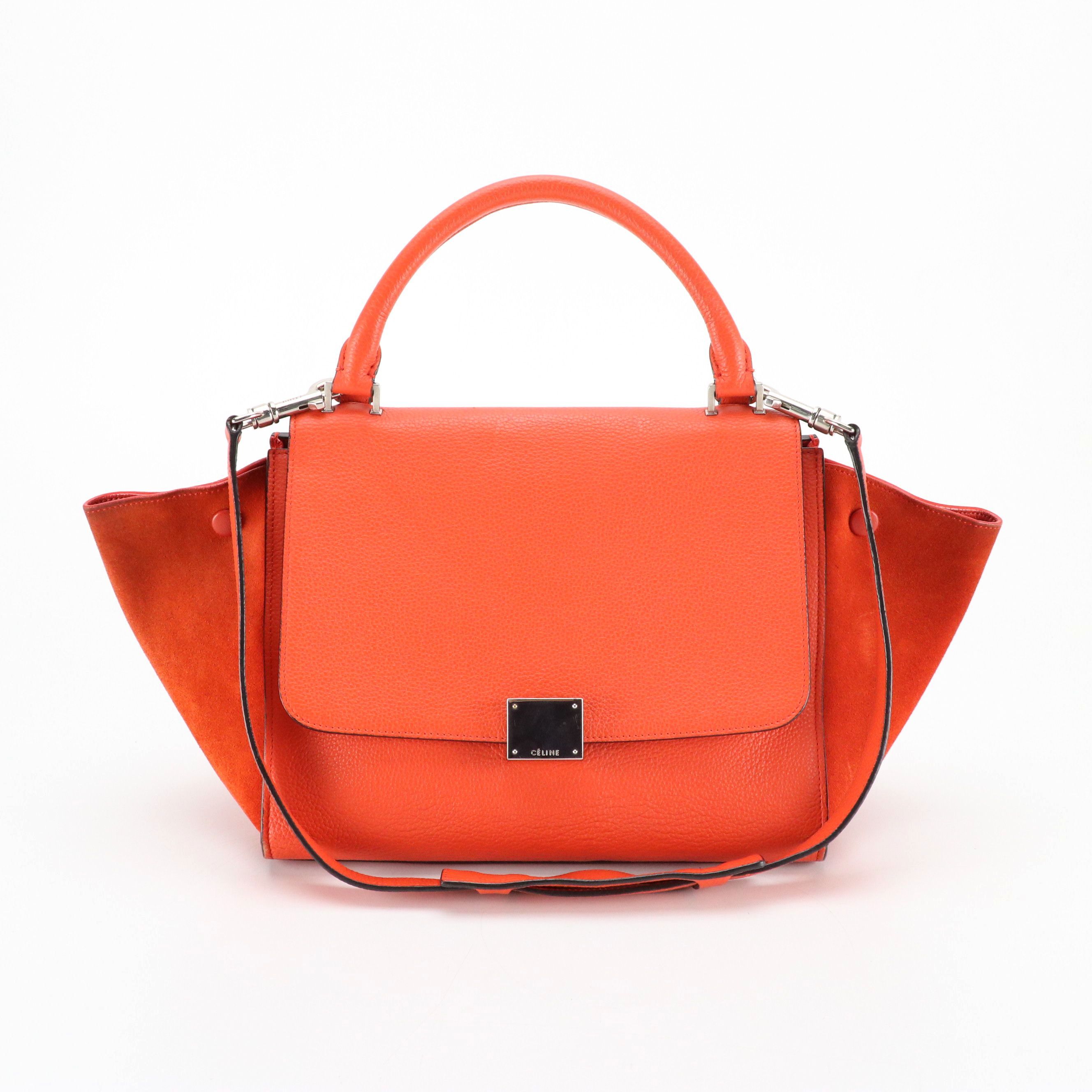 Céline Medium Trapeze Two-Way Bag in Red Grained Leather and Suede