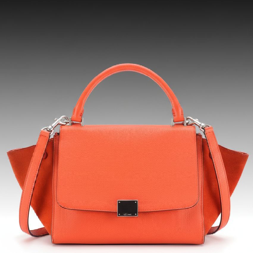 Céline Medium Trapeze Two-Way Bag in Red Grained Leather and Suede