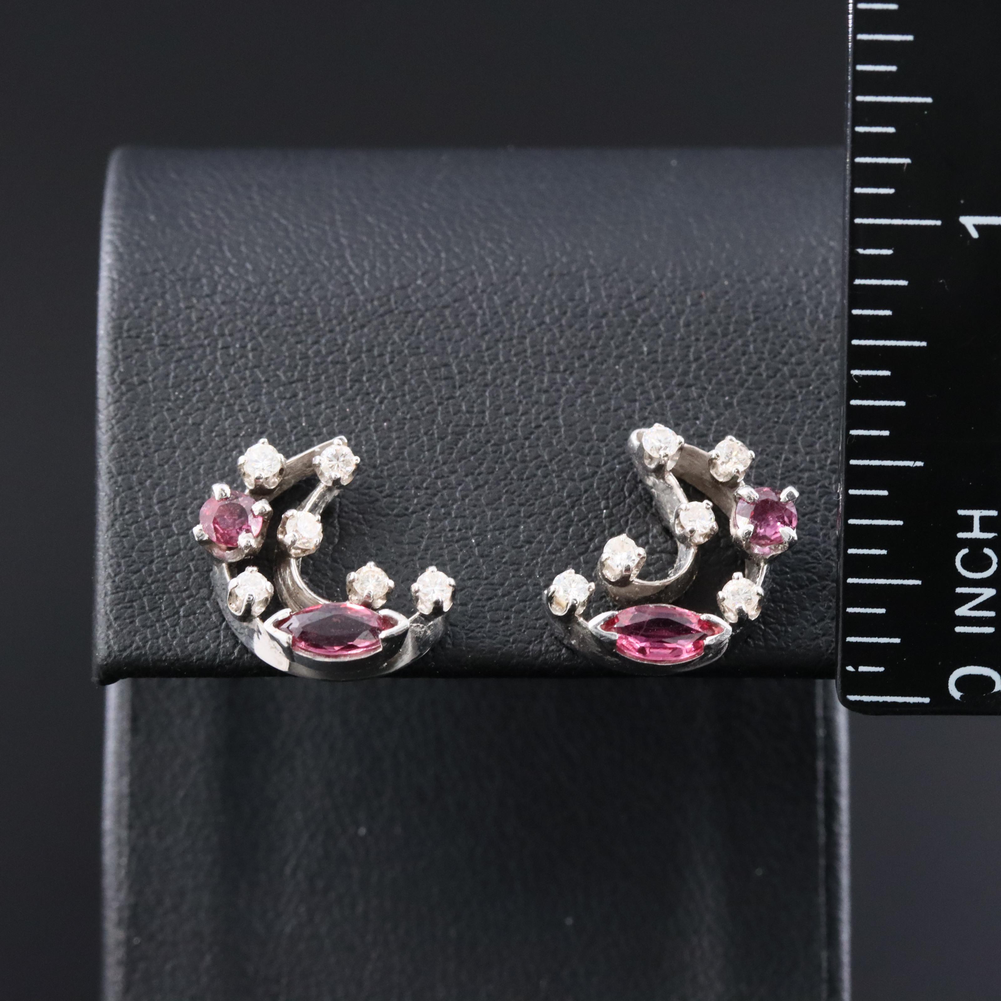 14K Diamond and Ruby Crescent Earrings
