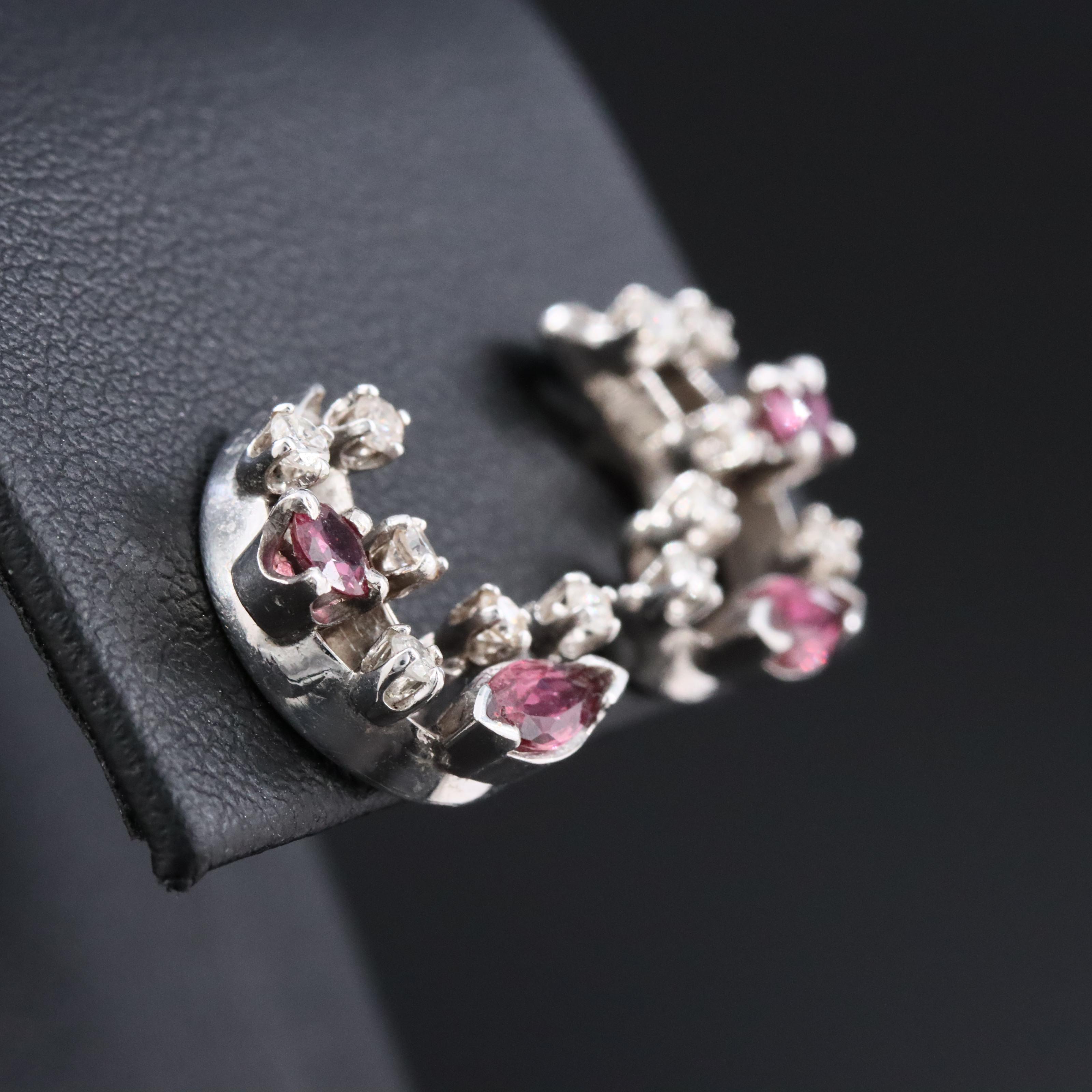 14K Diamond and Ruby Crescent Earrings