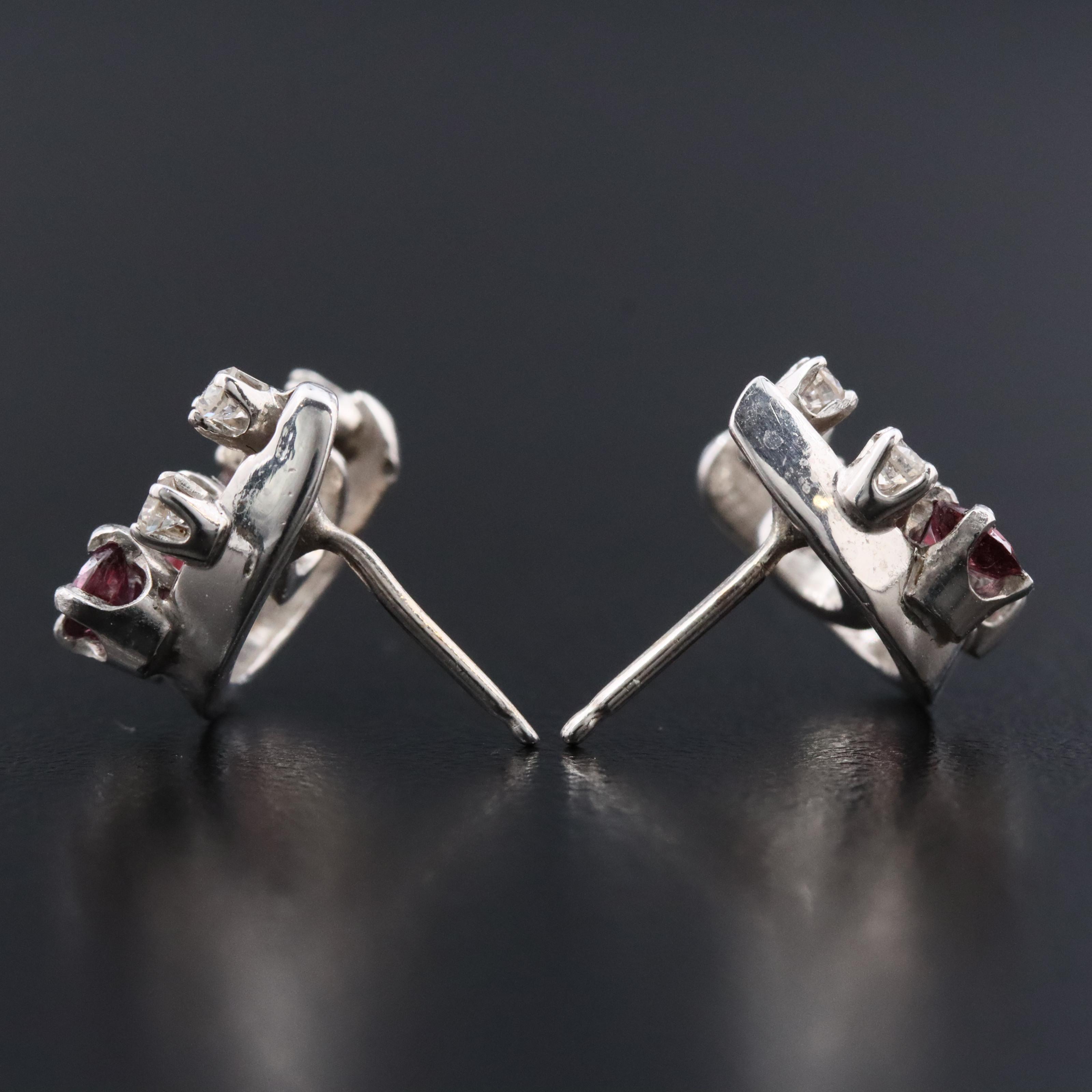 14K Diamond and Ruby Crescent Earrings