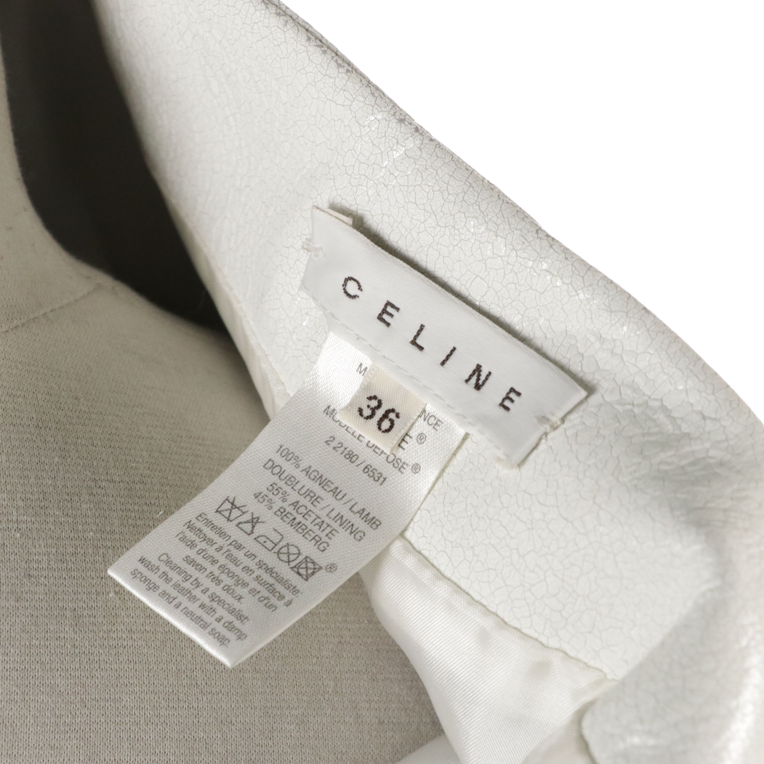 Celine White Embroidered Laser-Cut Lambskin Leather Skirt with Scalloped Hemline