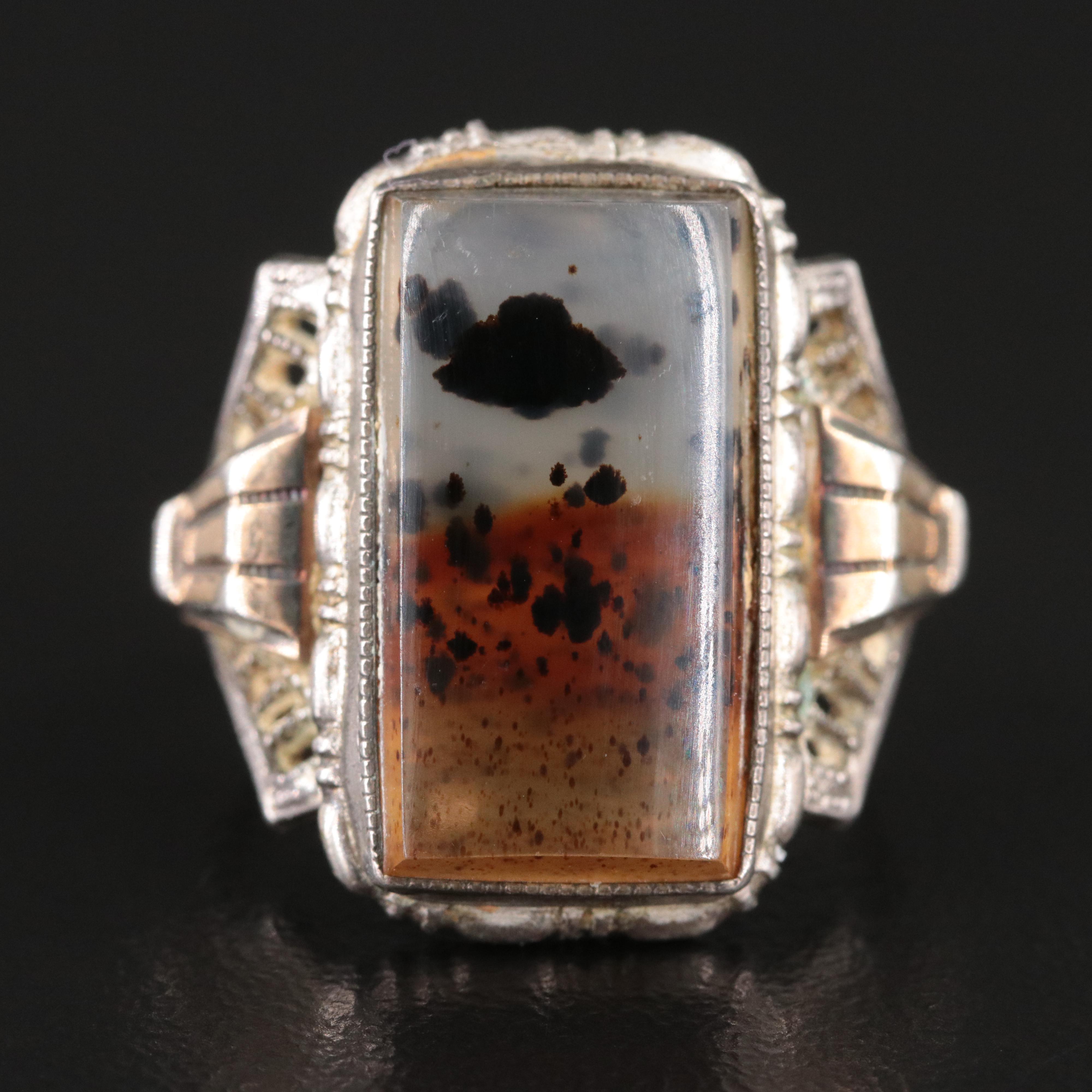Ostby & Barton Co. Sterling Agate Ring with Gold Tone Accents