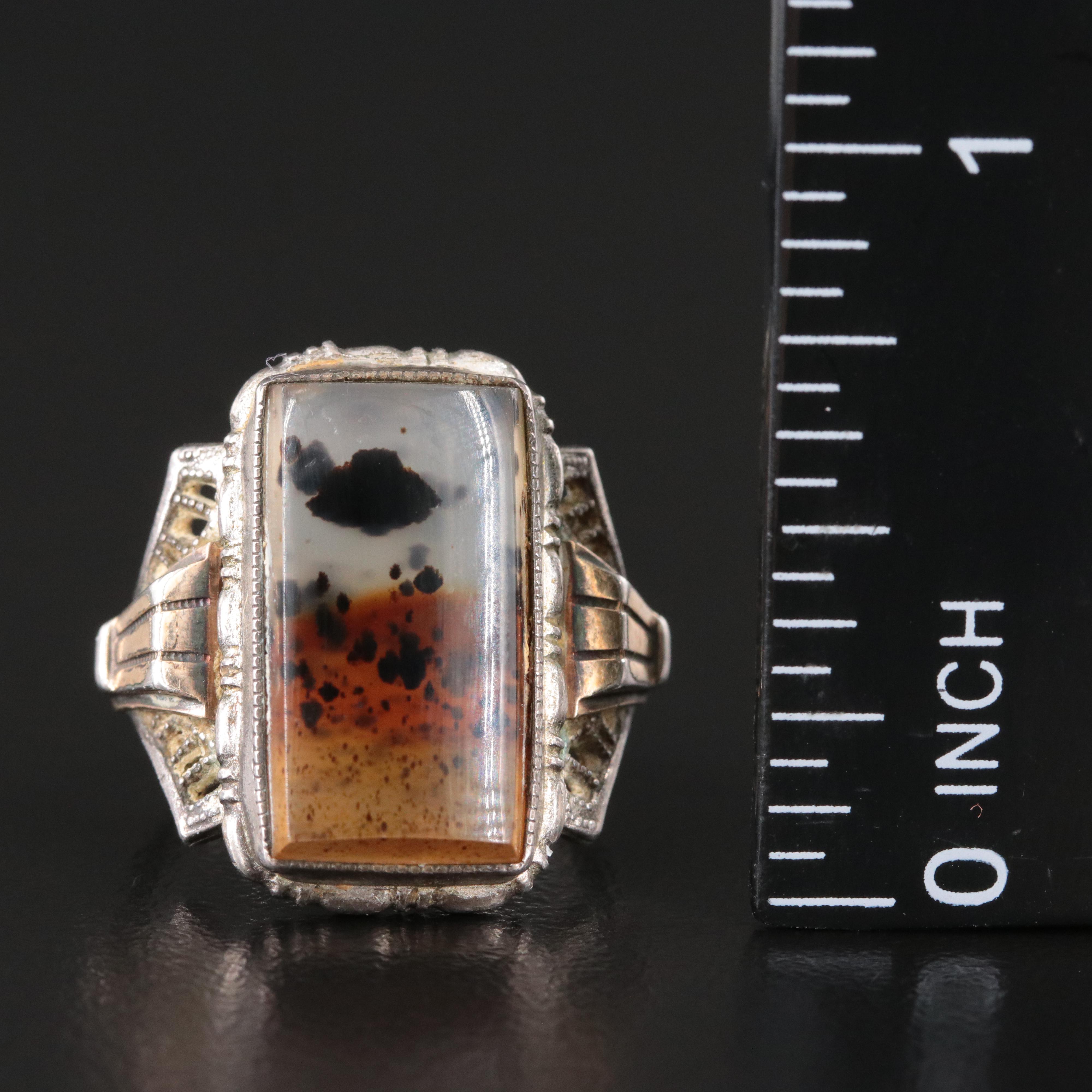 Ostby & Barton Co. Sterling Agate Ring with Gold Tone Accents