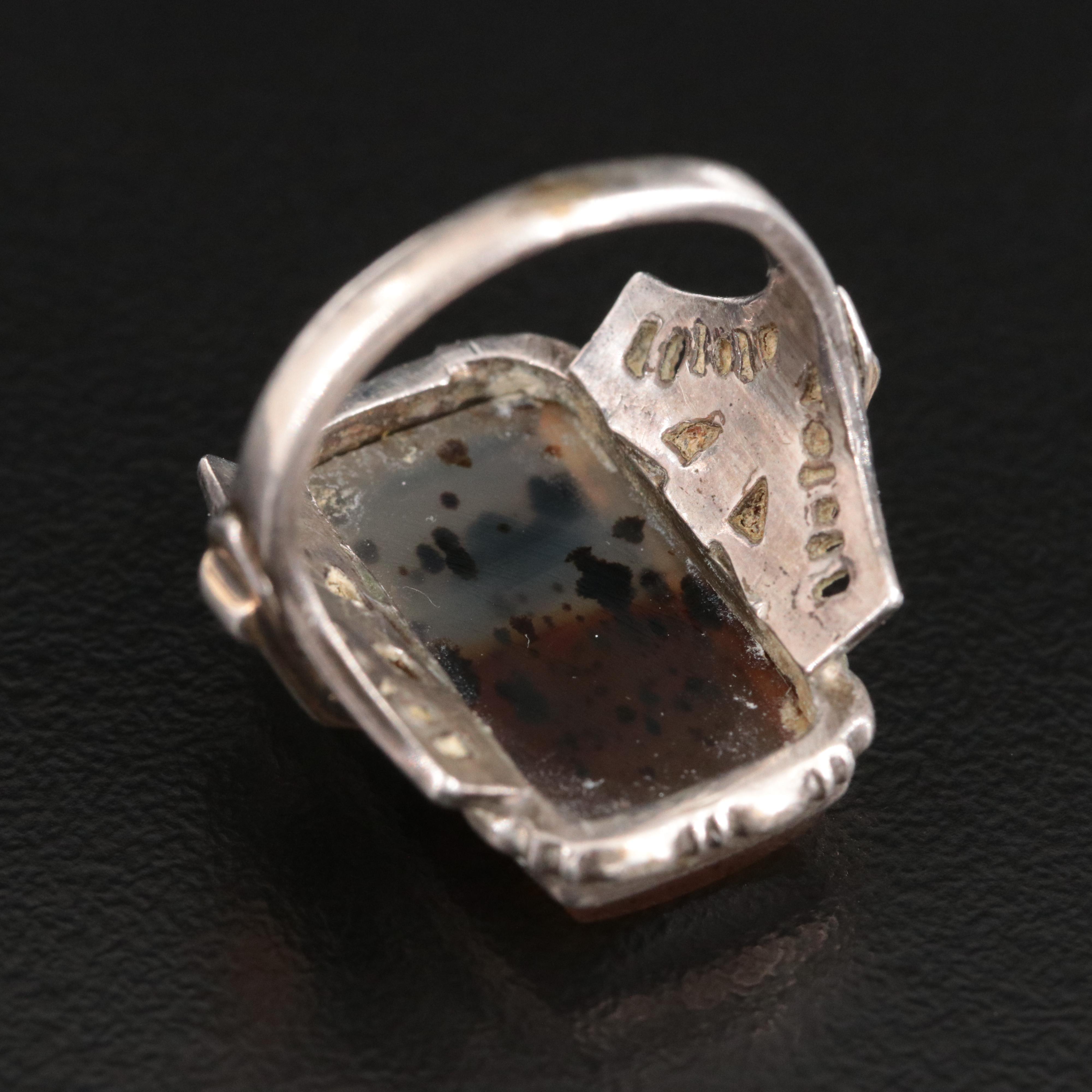 Ostby & Barton Co. Sterling Agate Ring with Gold Tone Accents