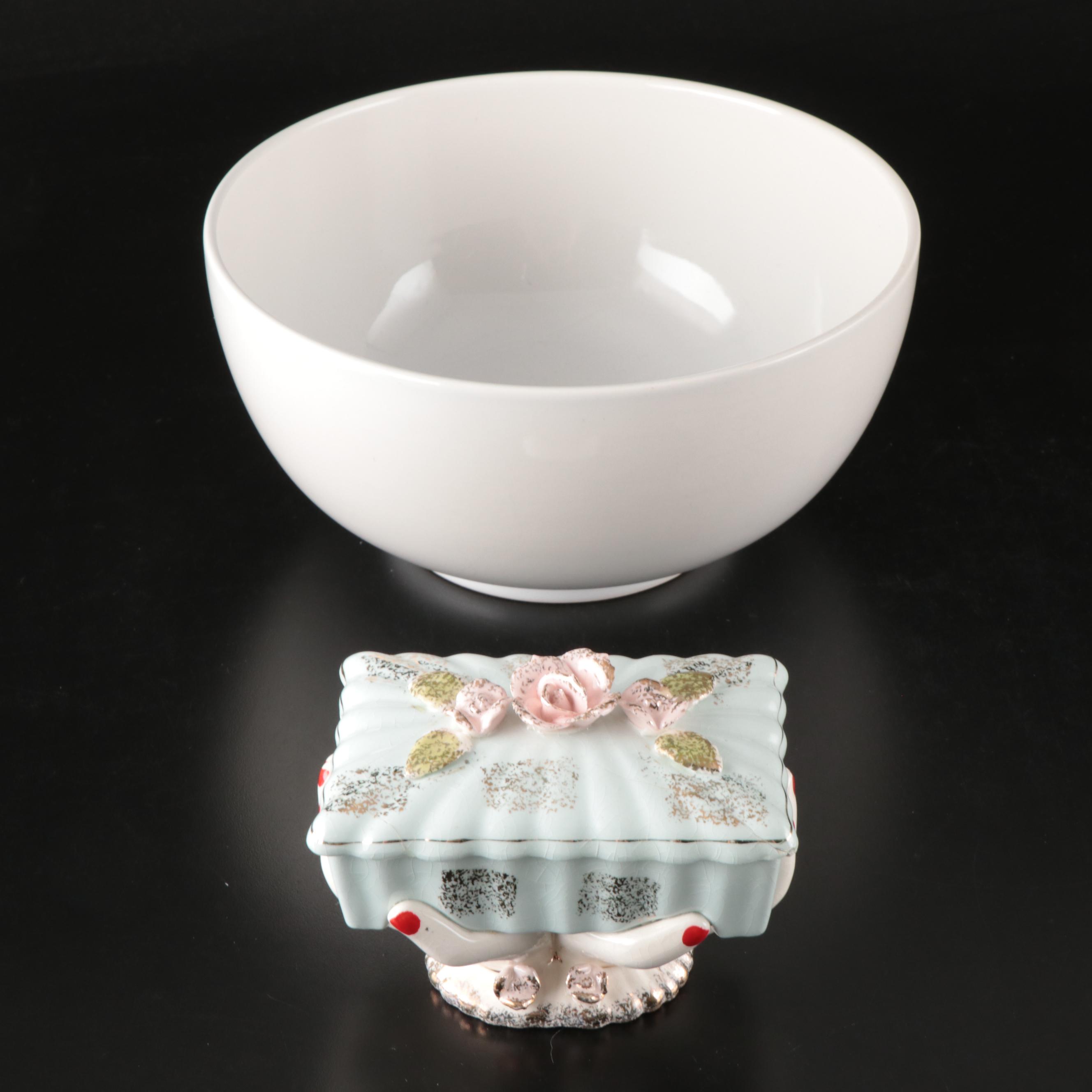 Japanese Porcelain Hands Holding Gilt Rose Box with Serving Bowl