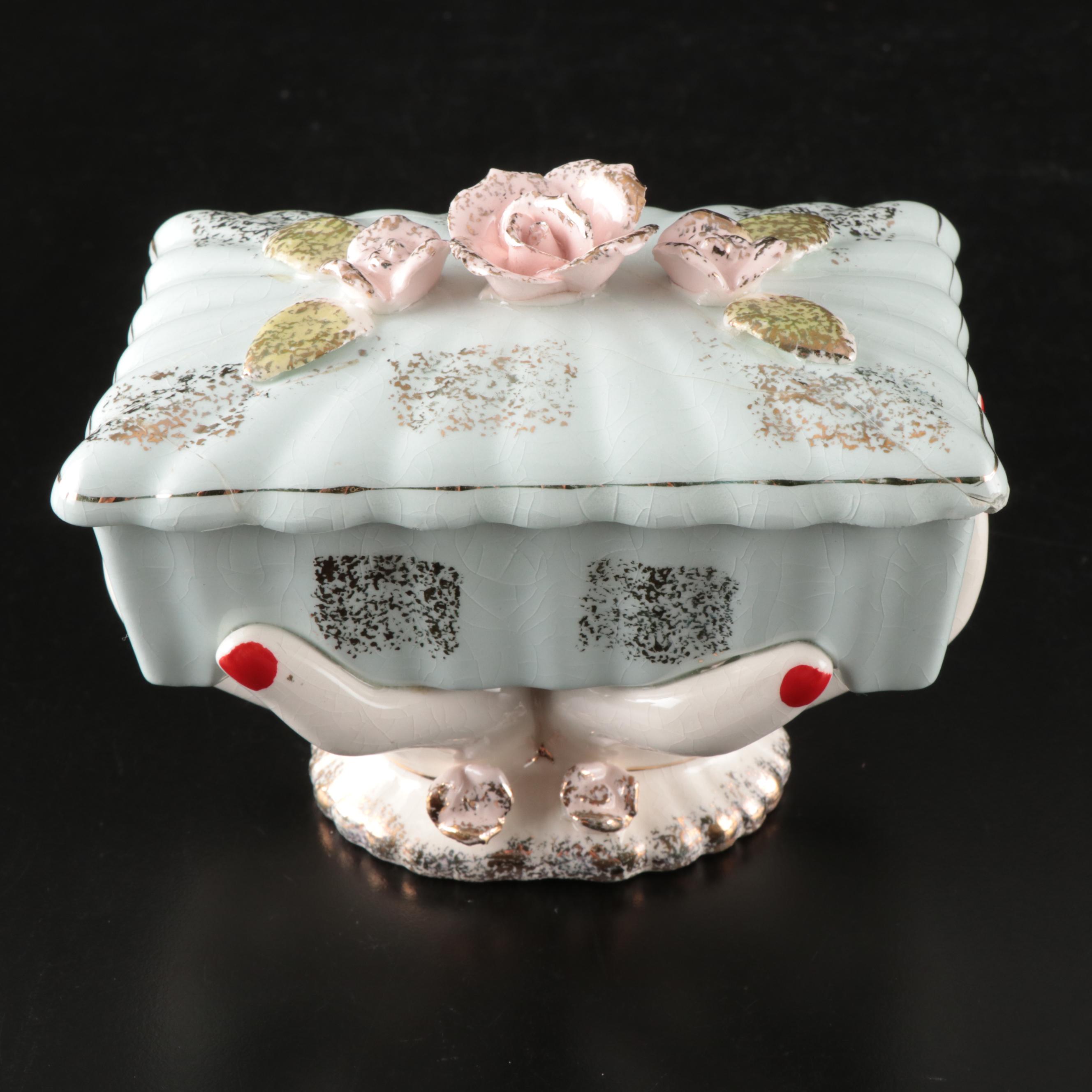 Japanese Porcelain Hands Holding Gilt Rose Box with Serving Bowl