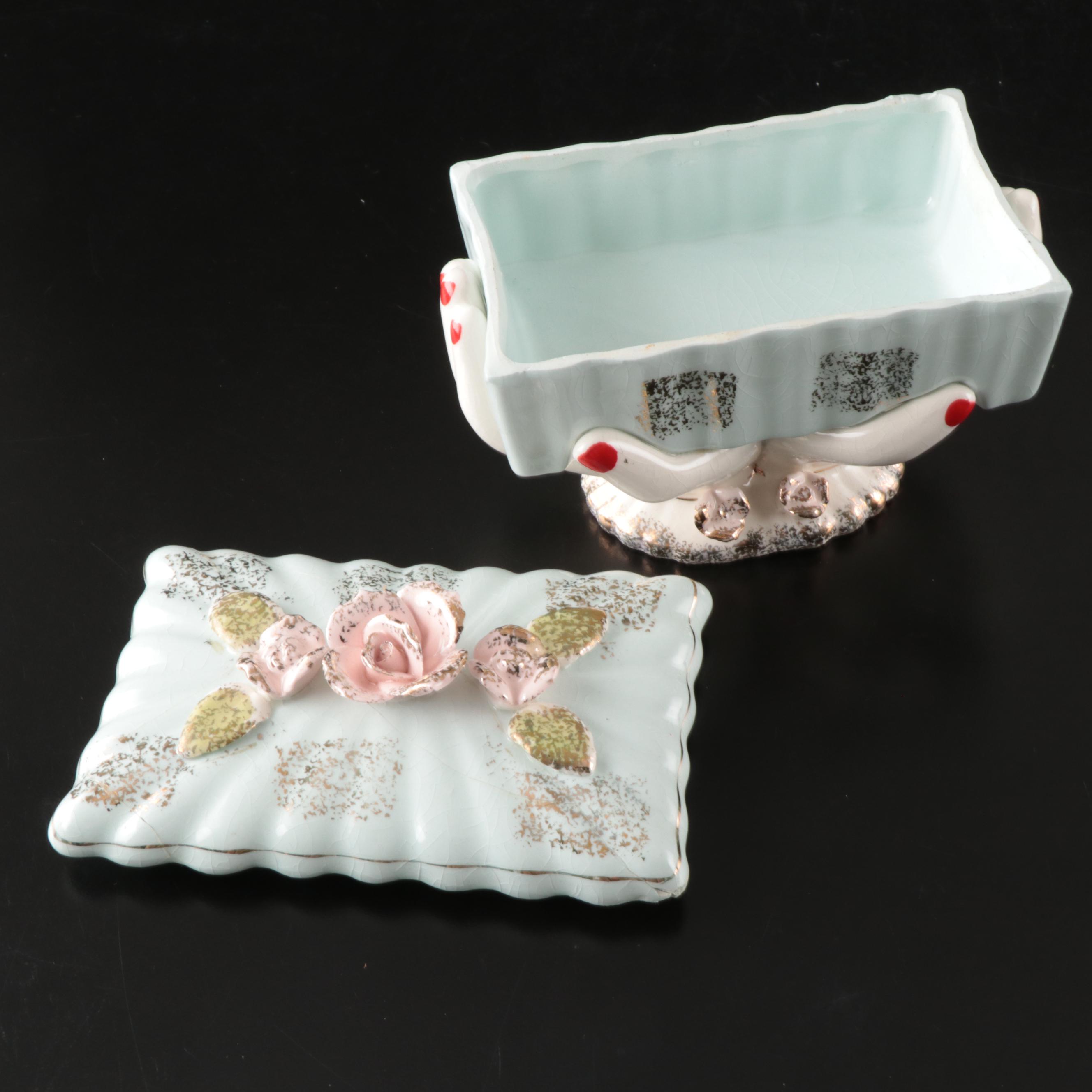 Japanese Porcelain Hands Holding Gilt Rose Box with Serving Bowl