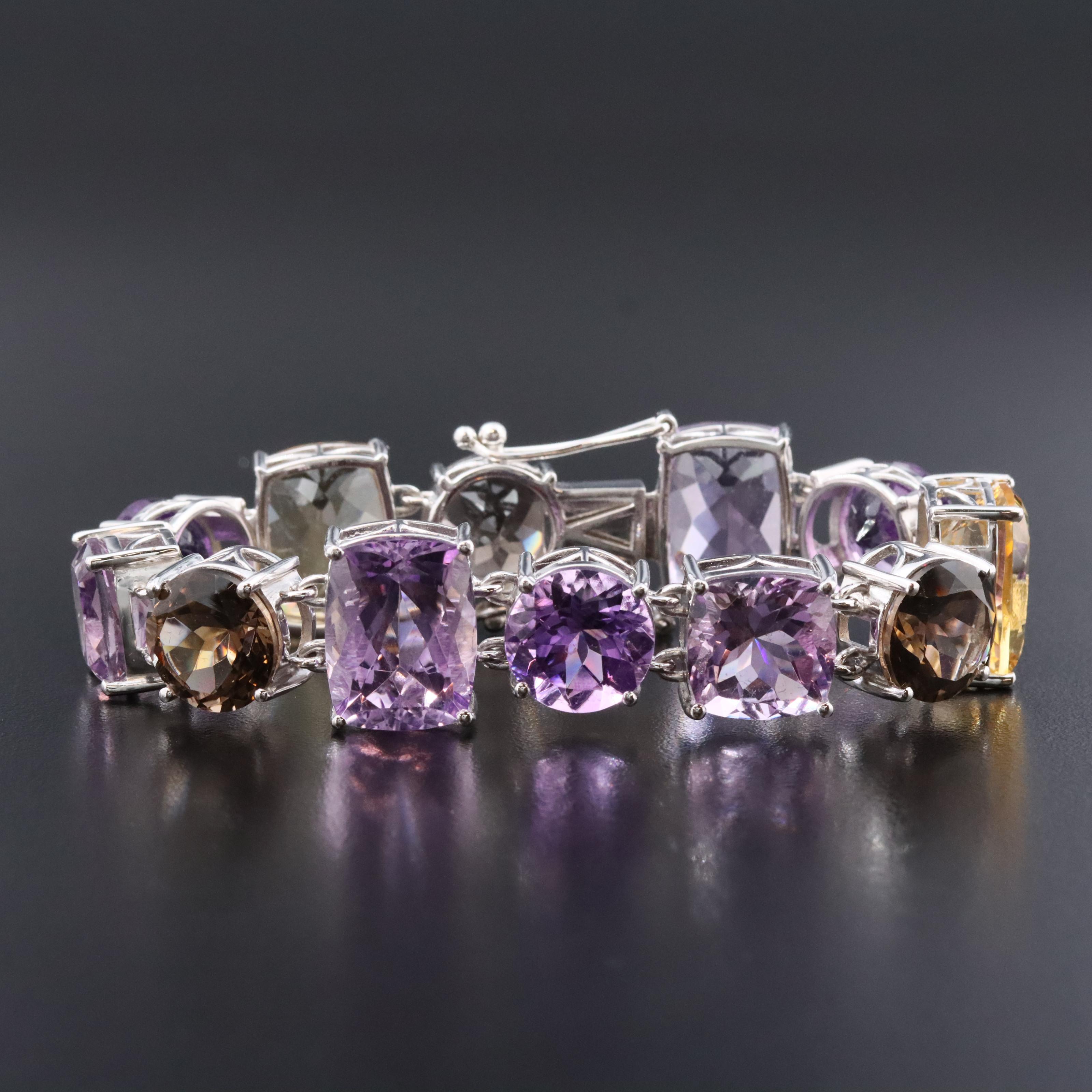 Sterling Bracelet with Amethyst, Smoky Quartz, and Citrine