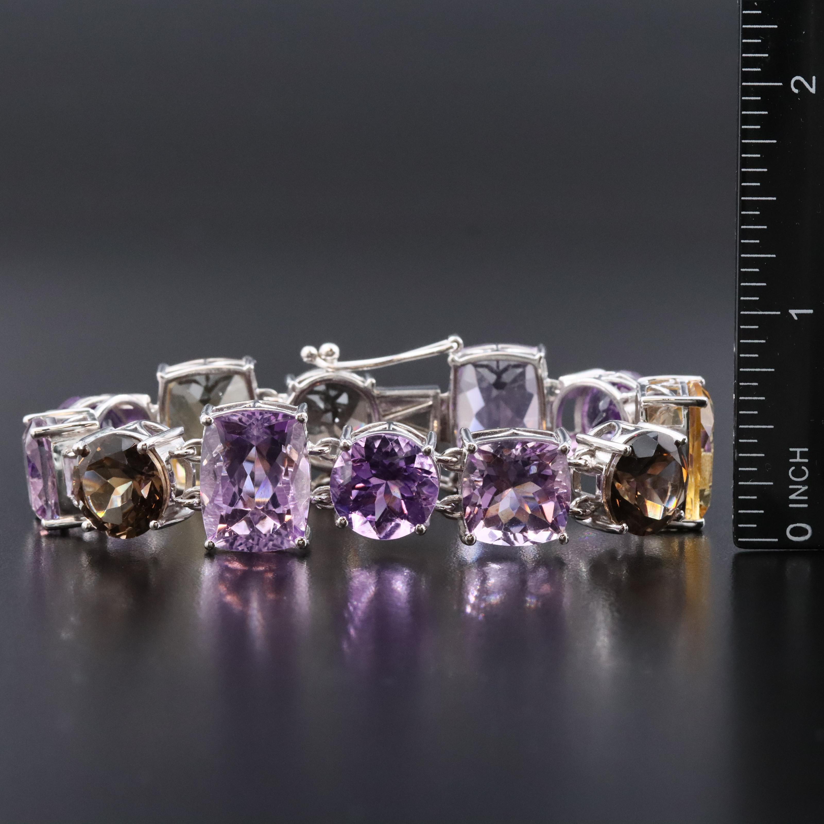 Sterling Bracelet with Amethyst, Smoky Quartz, and Citrine