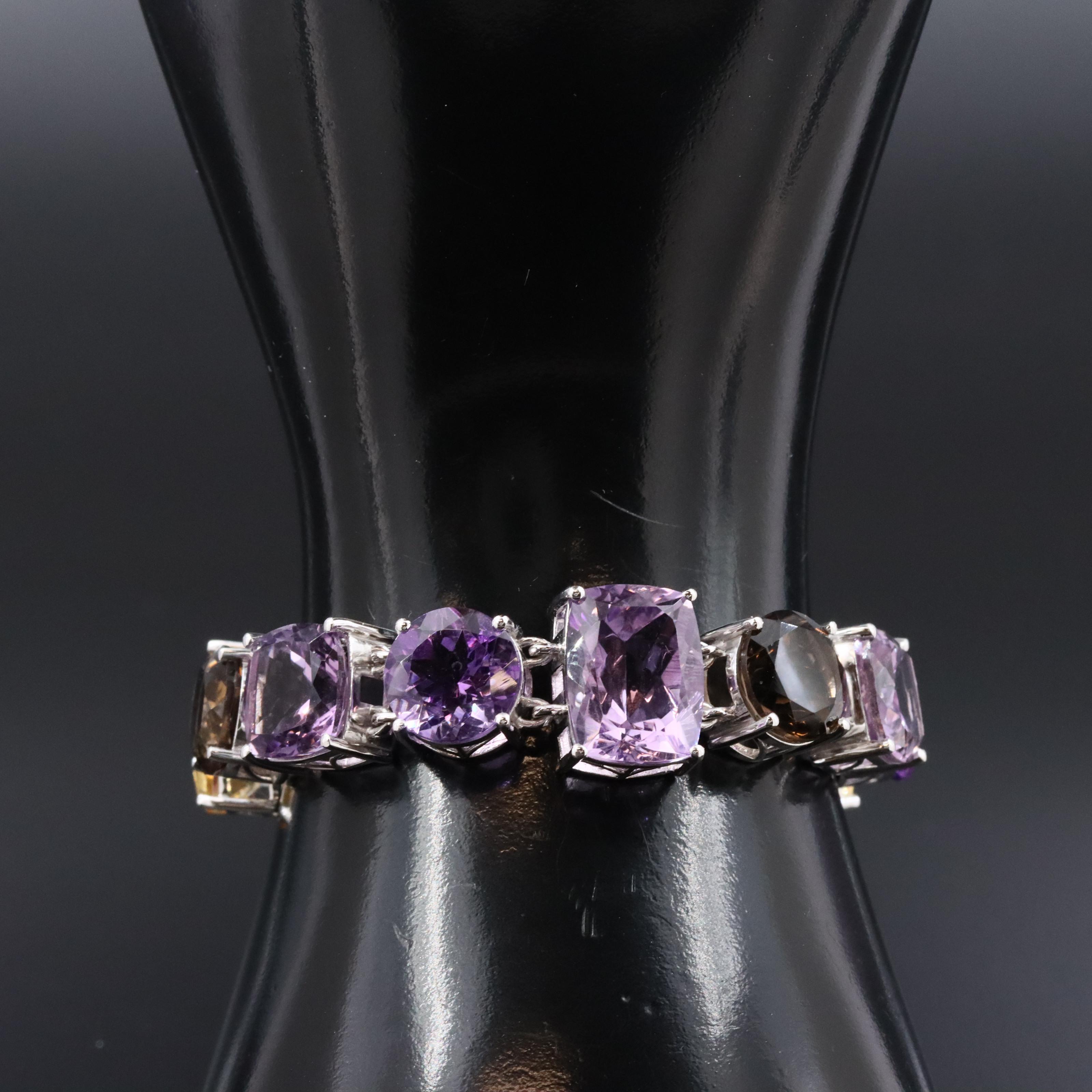 Sterling Bracelet with Amethyst, Smoky Quartz, and Citrine