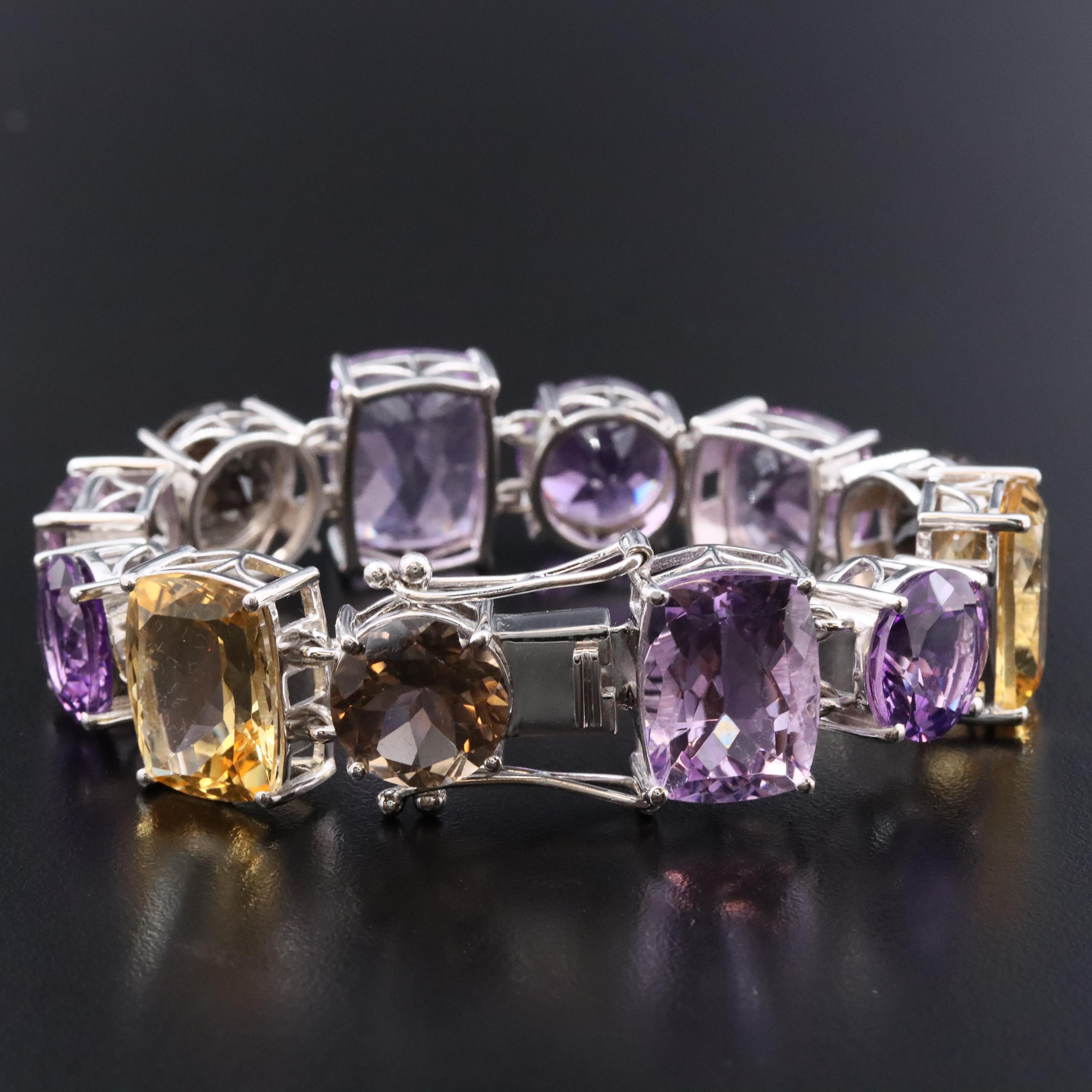 Sterling Bracelet with Amethyst, Smoky Quartz, and Citrine