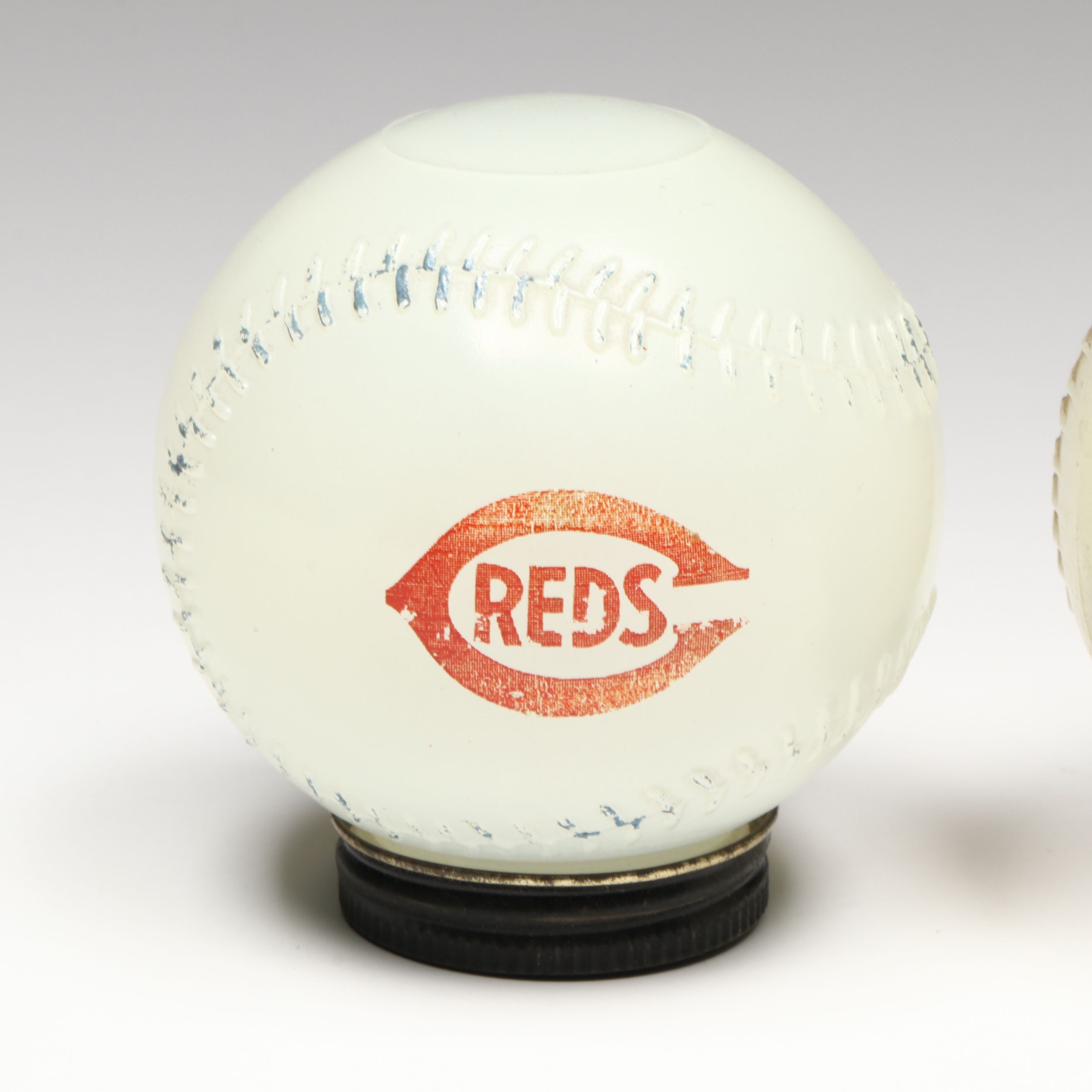 Cincinnati Reds Mobilgas Milk Glass Coin Banks, Mid-20th Century