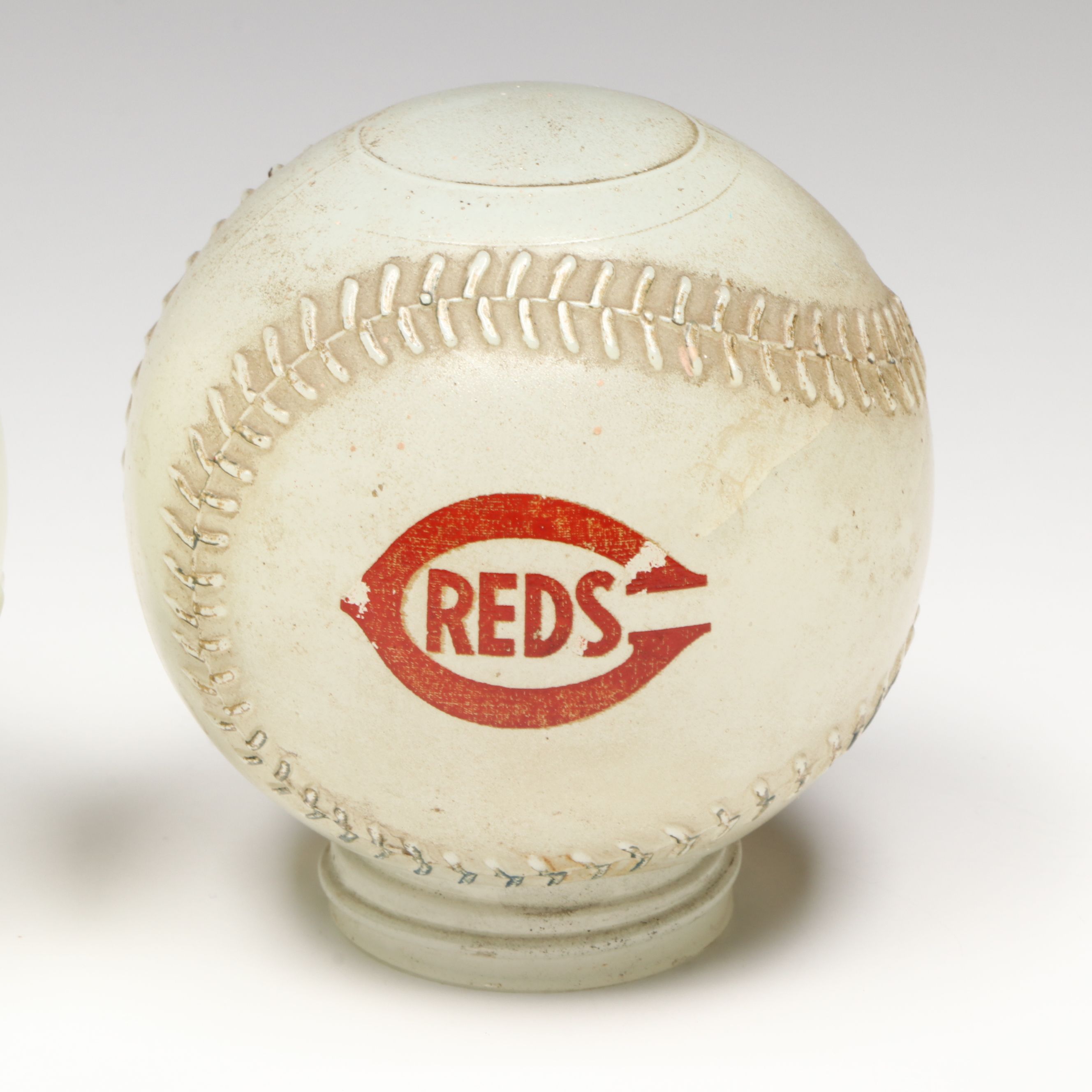 Cincinnati Reds Mobilgas Milk Glass Coin Banks, Mid-20th Century