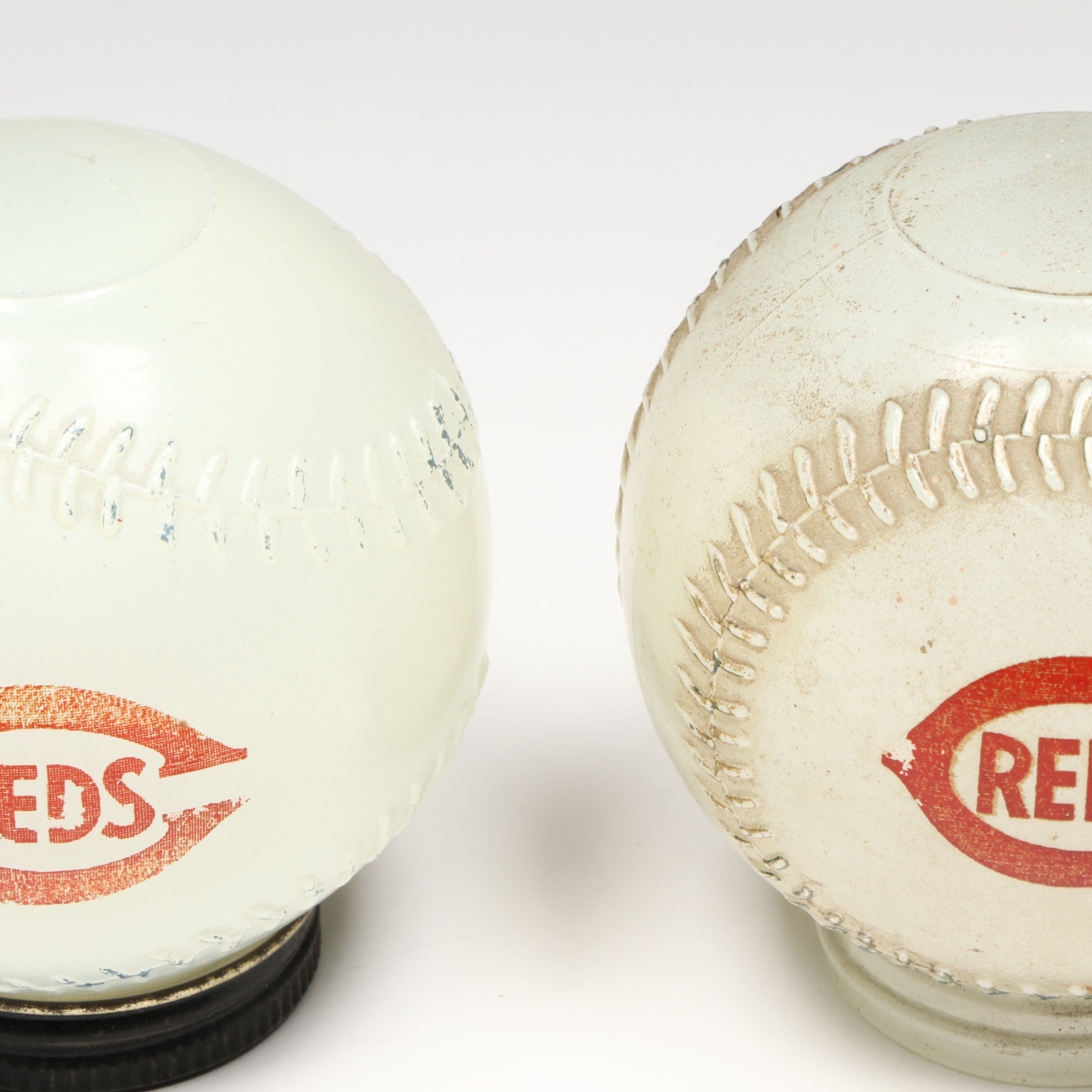 Cincinnati Reds Mobilgas Milk Glass Coin Banks, Mid-20th Century