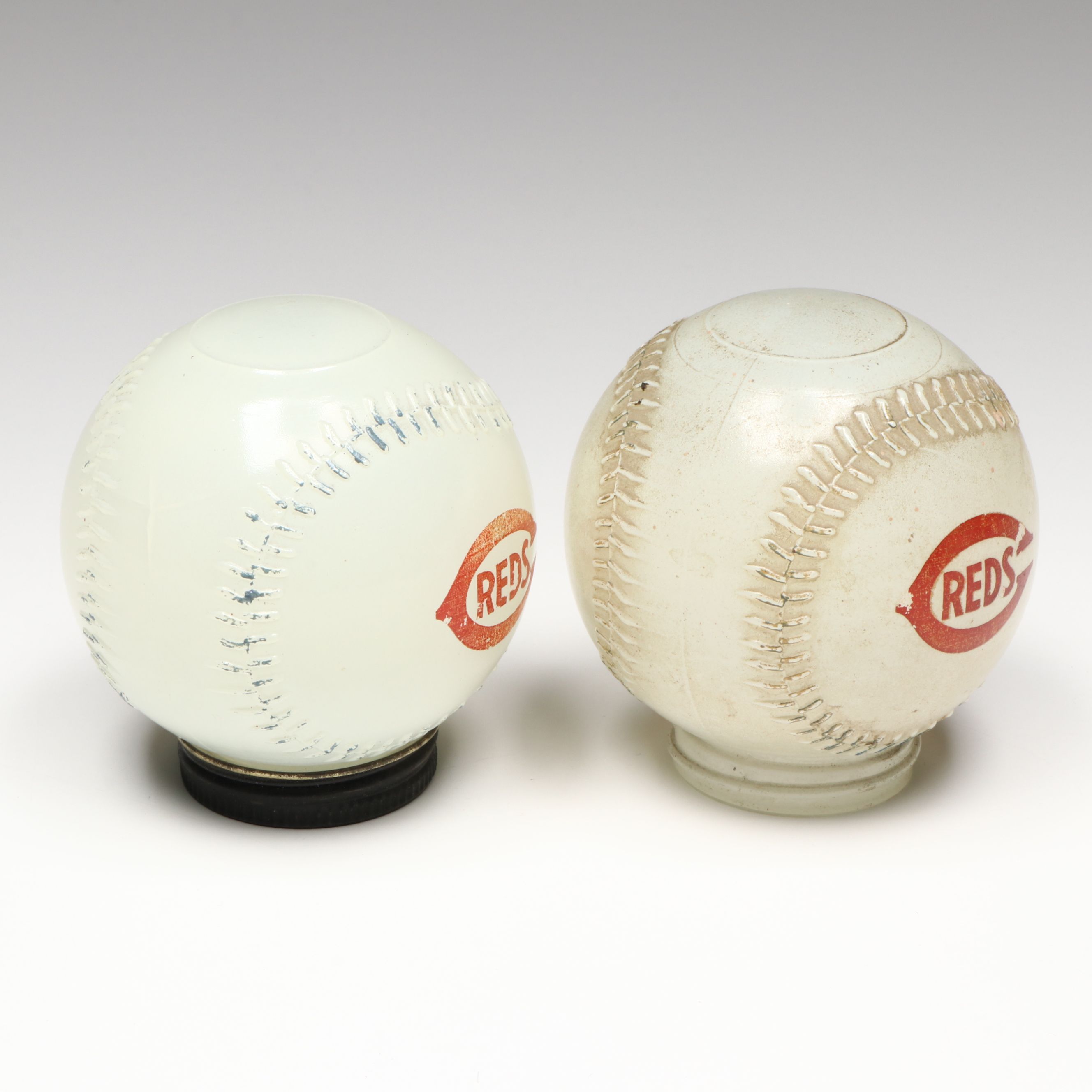 Cincinnati Reds Mobilgas Milk Glass Coin Banks, Mid-20th Century