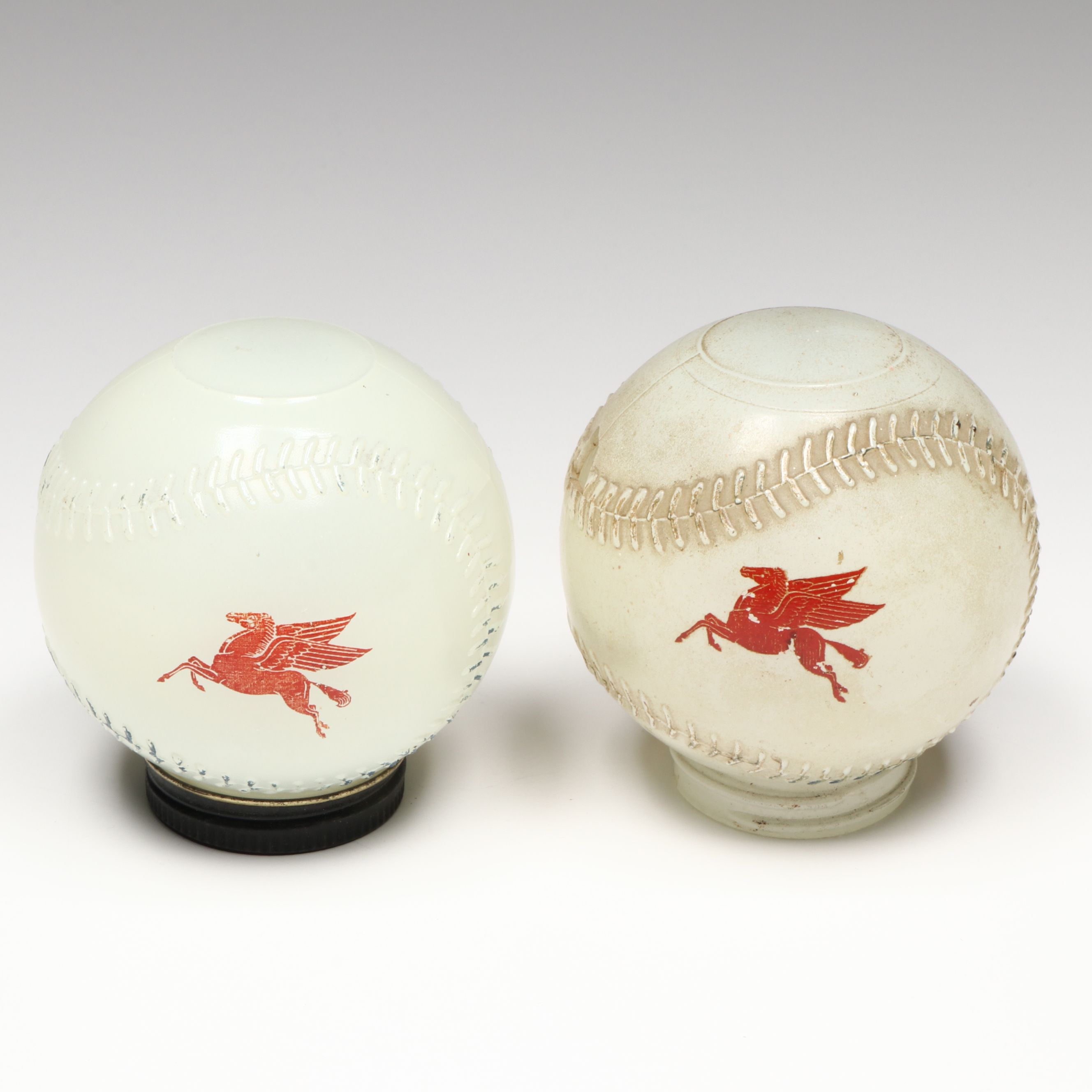 Cincinnati Reds Mobilgas Milk Glass Coin Banks, Mid-20th Century
