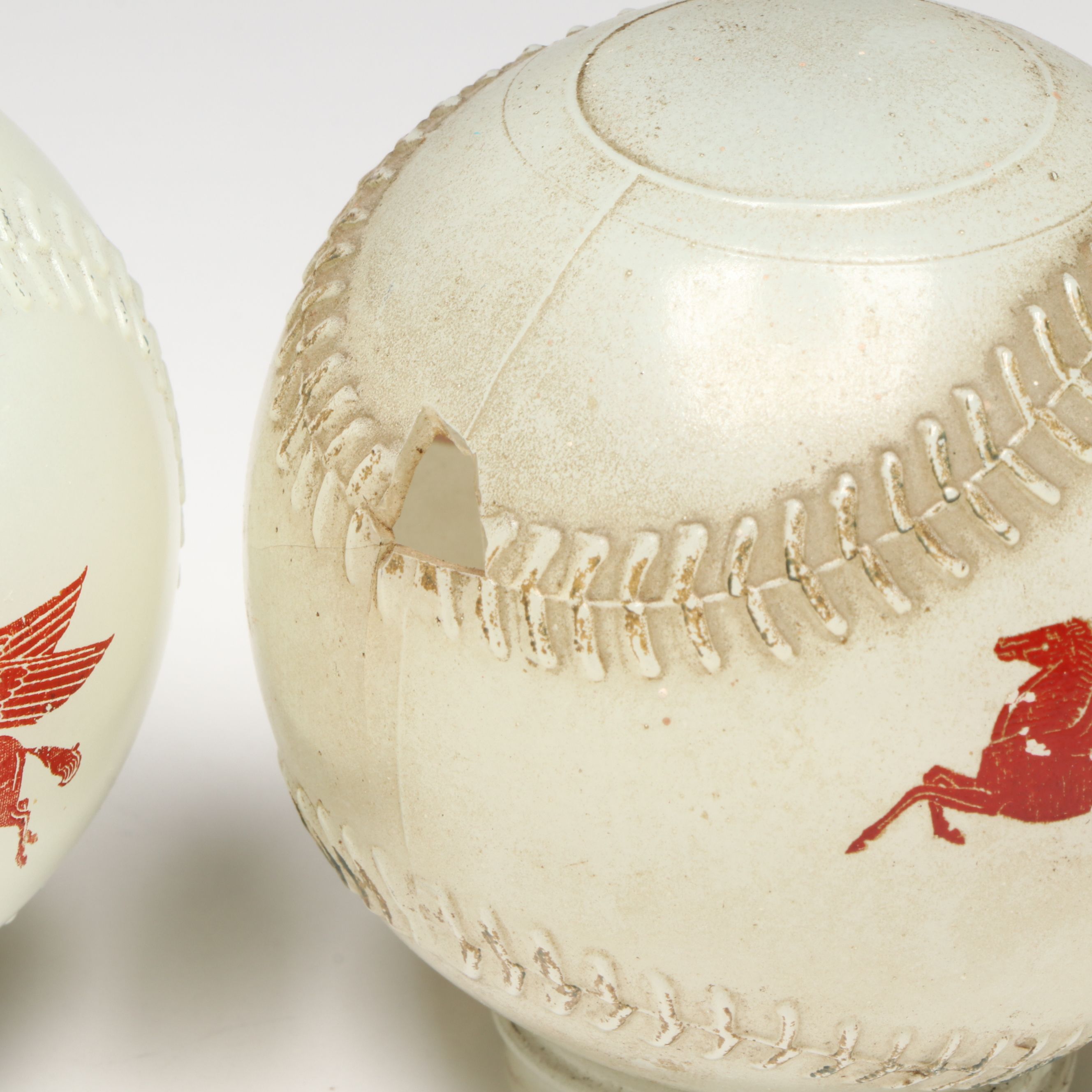 Cincinnati Reds Mobilgas Milk Glass Coin Banks, Mid-20th Century