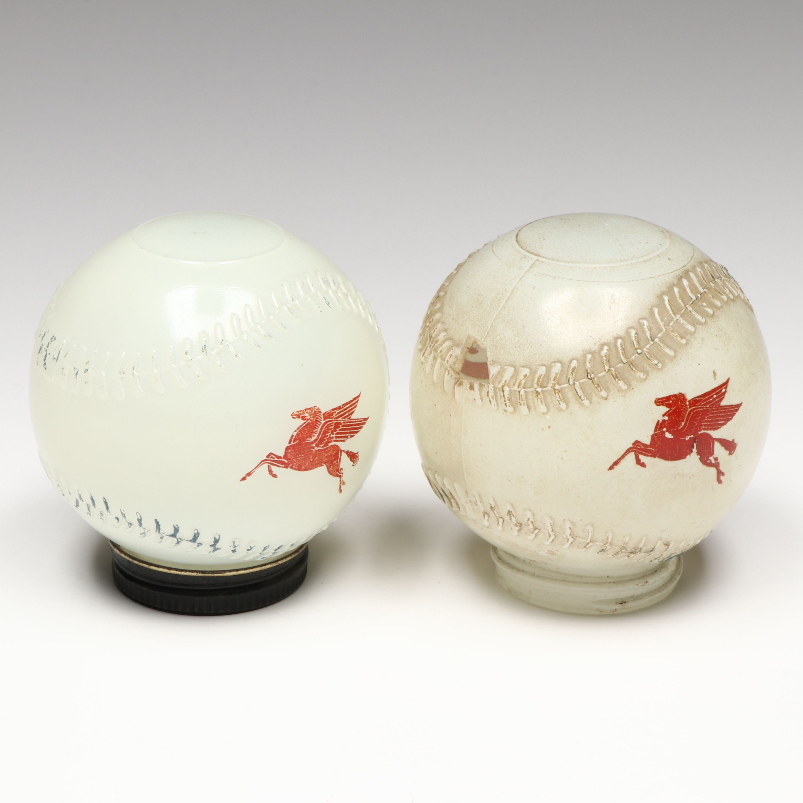 Cincinnati Reds Mobilgas Milk Glass Coin Banks, Mid-20th Century