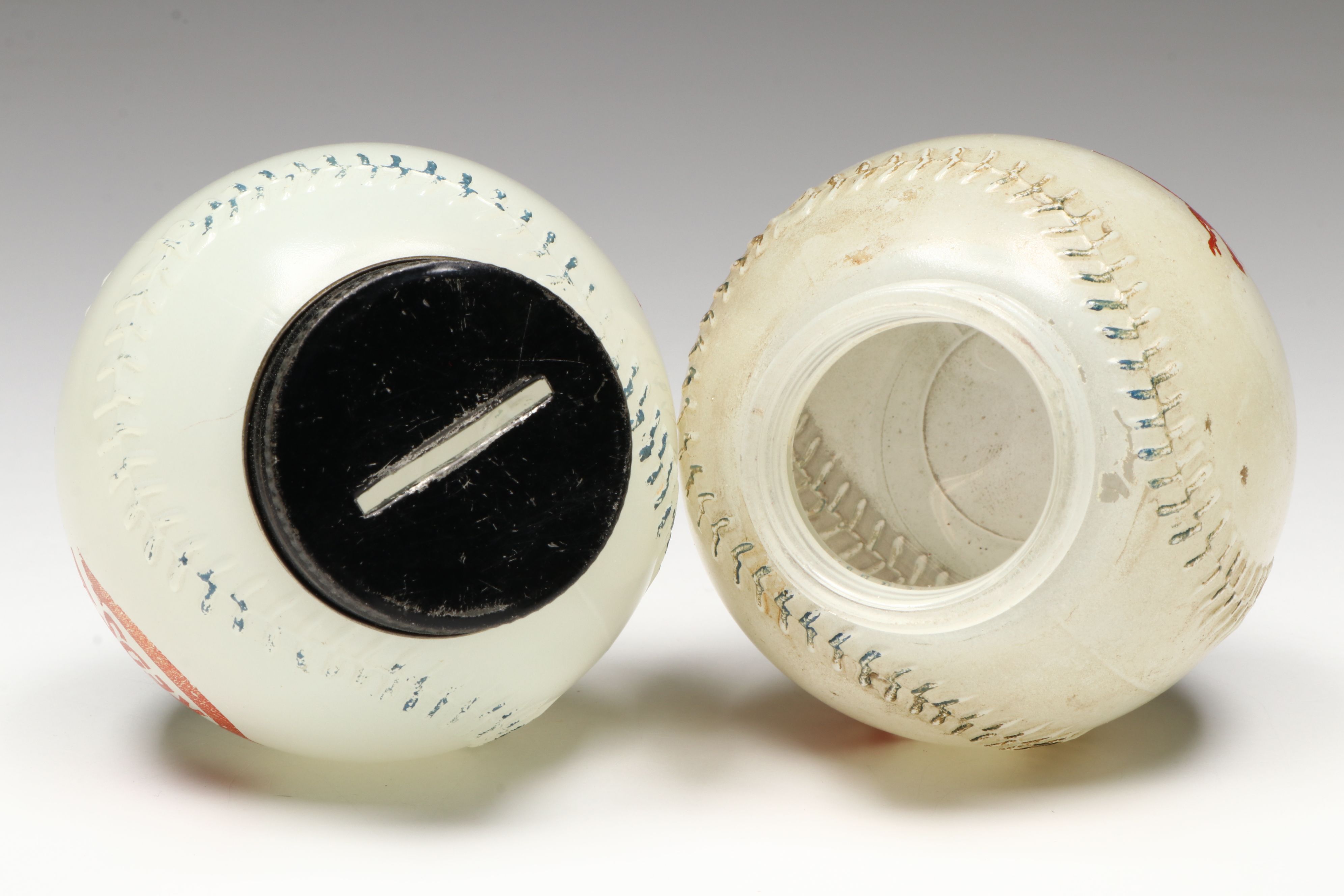 Cincinnati Reds Mobilgas Milk Glass Coin Banks, Mid-20th Century