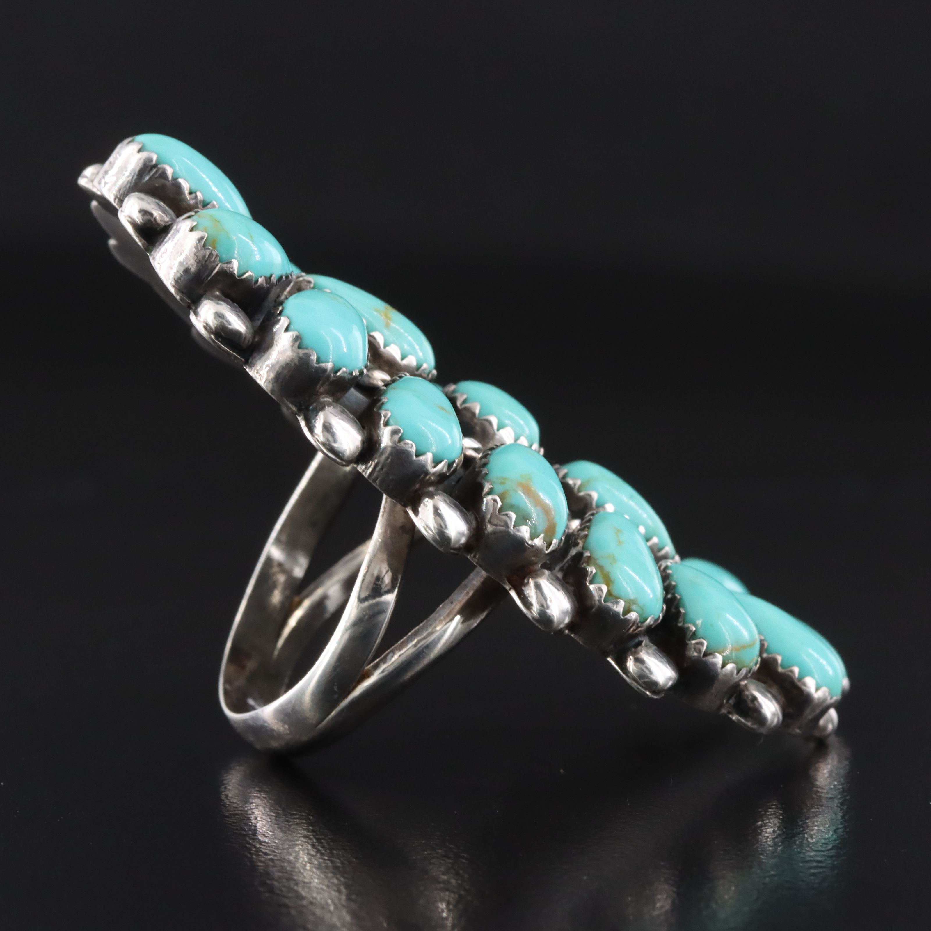 Southwestern Signed Sterling Turquoise Cluster Ring