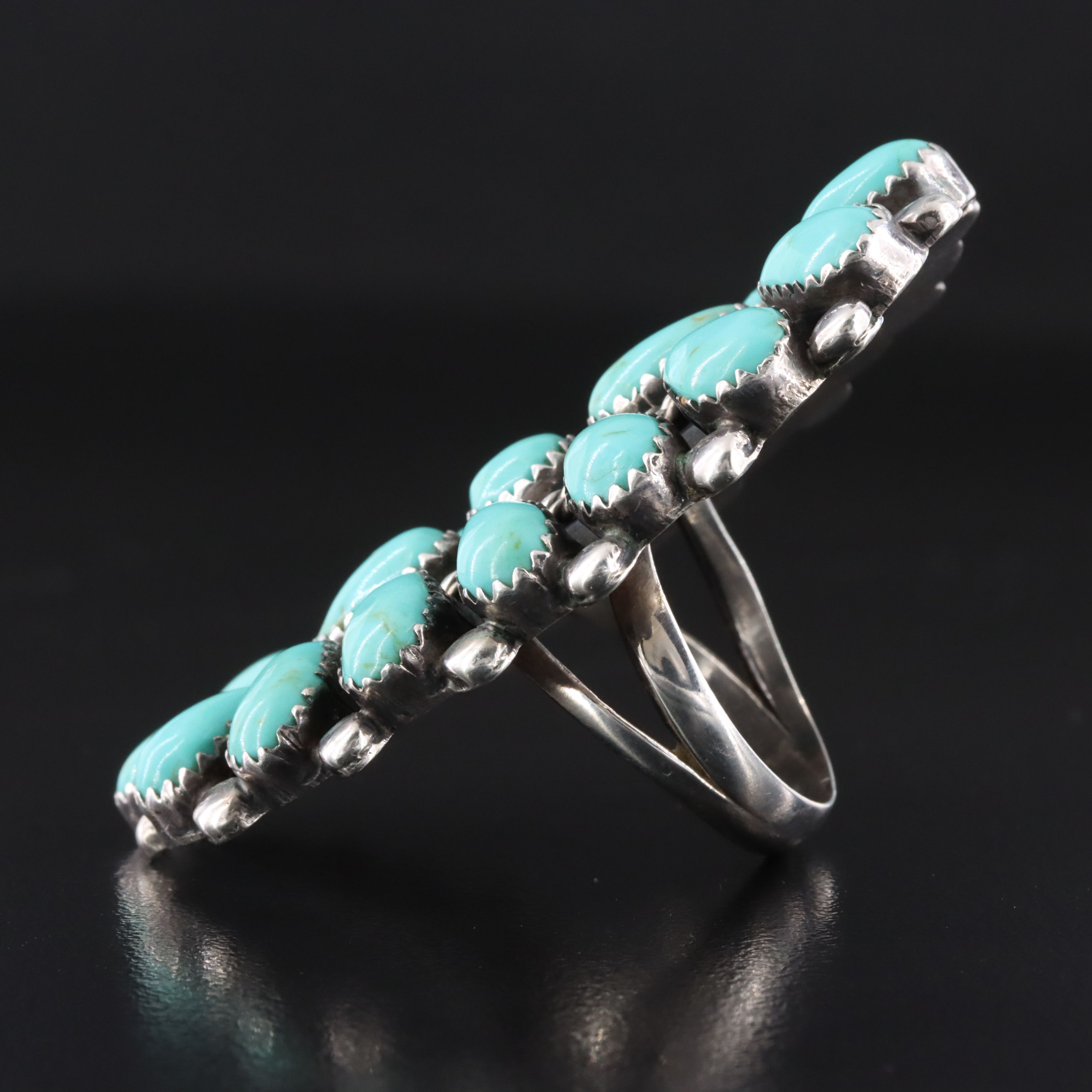 Southwestern Signed Sterling Turquoise Cluster Ring