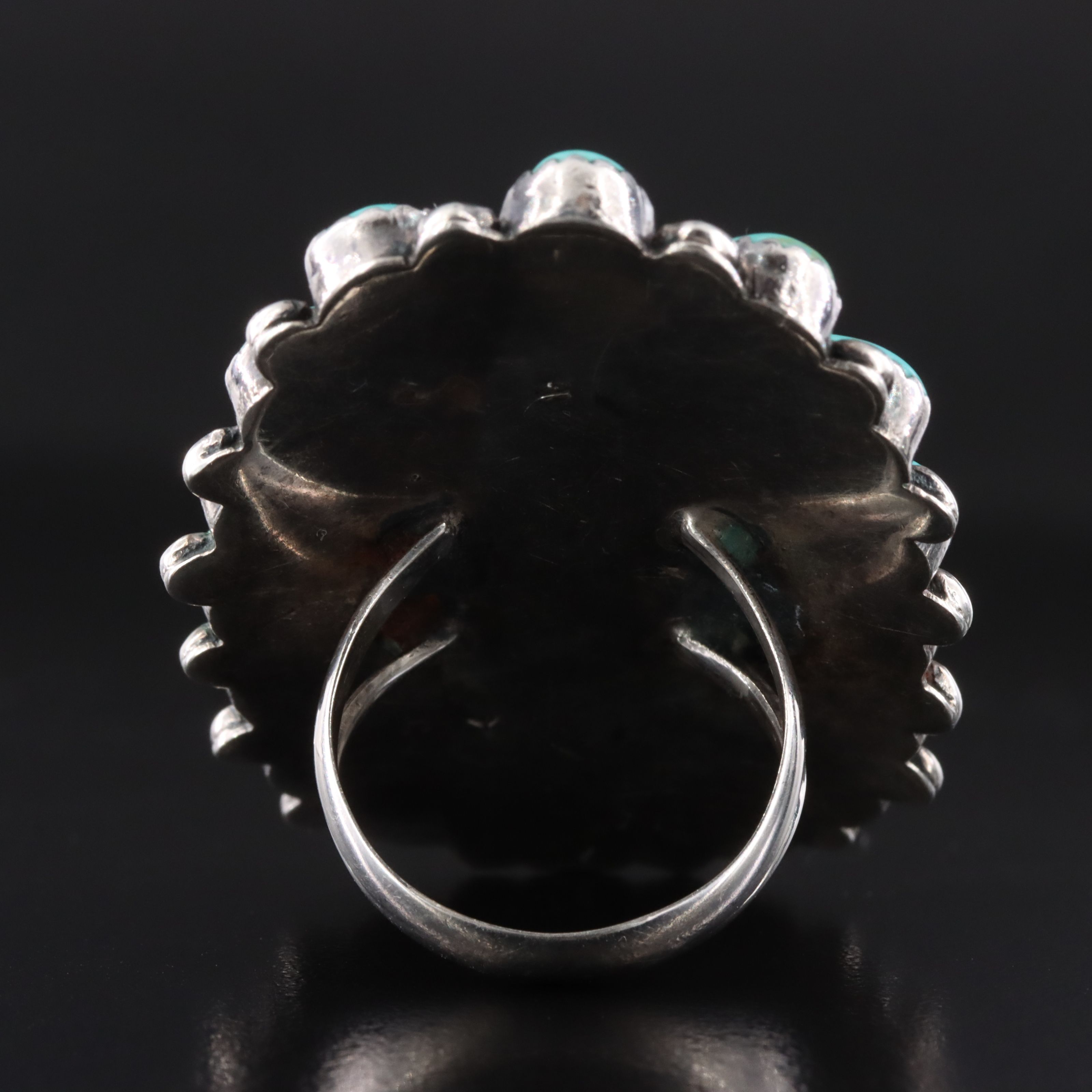 Southwestern Signed Sterling Turquoise Cluster Ring