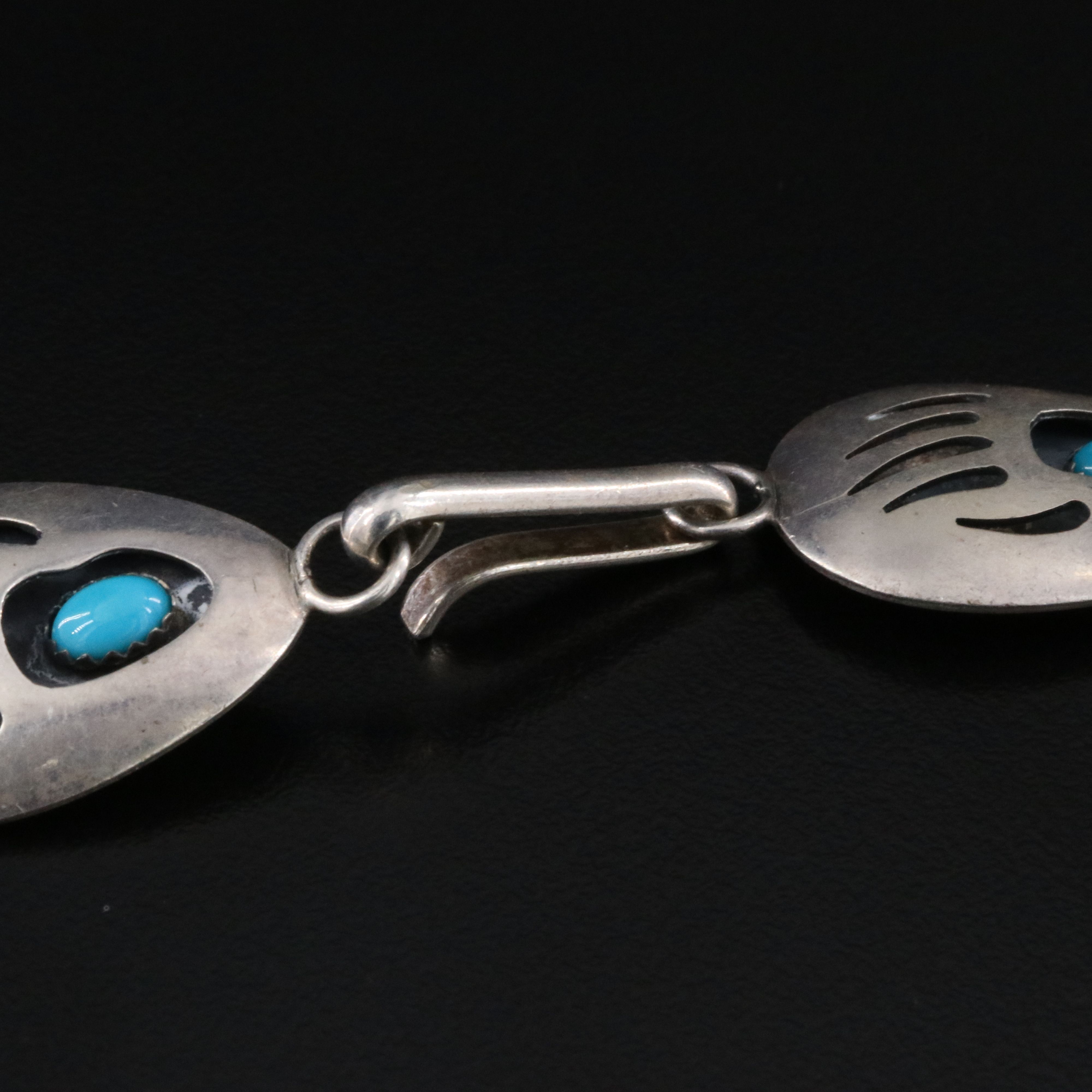 Southwestern Signed Sterling Turquoise Bear Paw Shadowbox Necklace