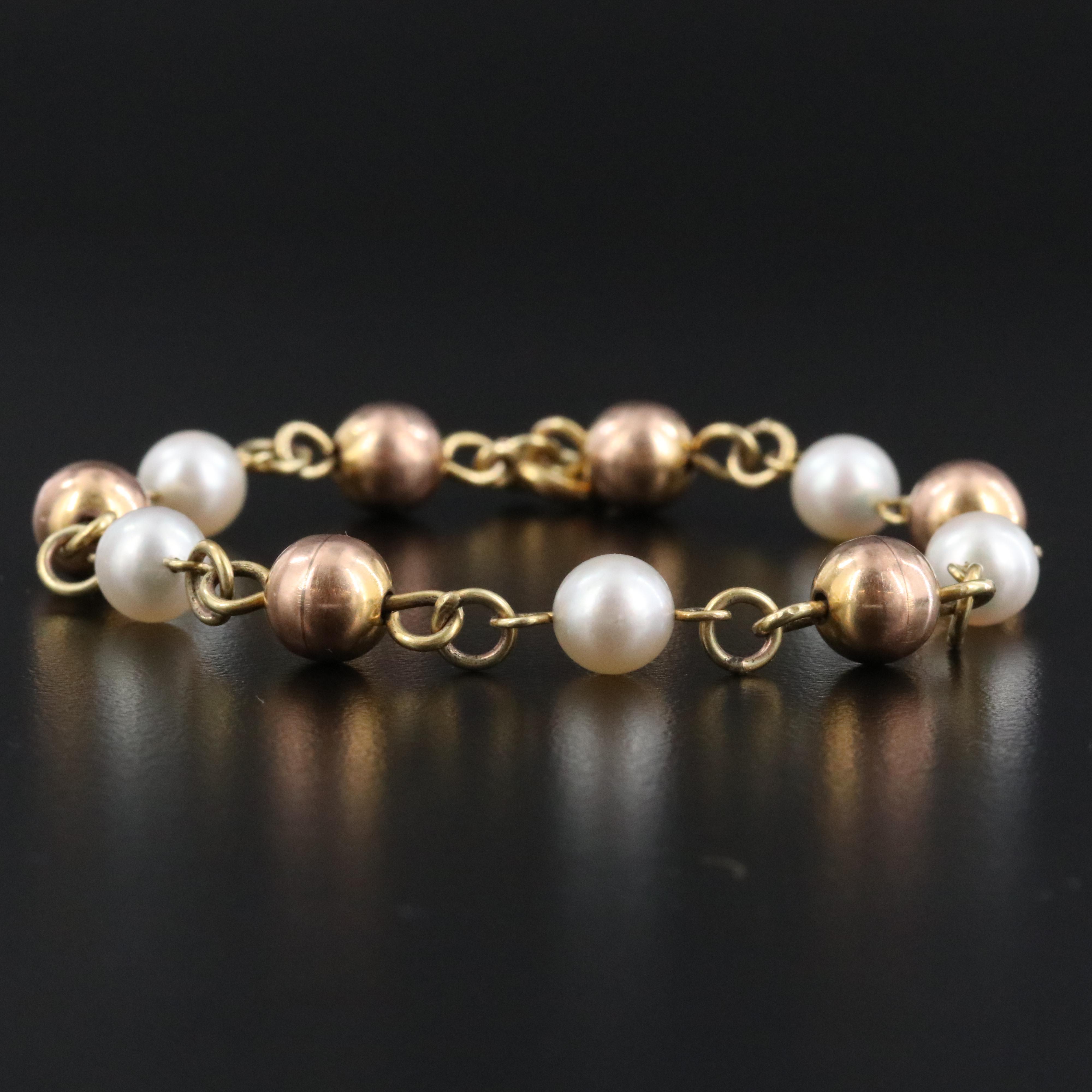 10K Pearl Bracelet with 14K Clasp