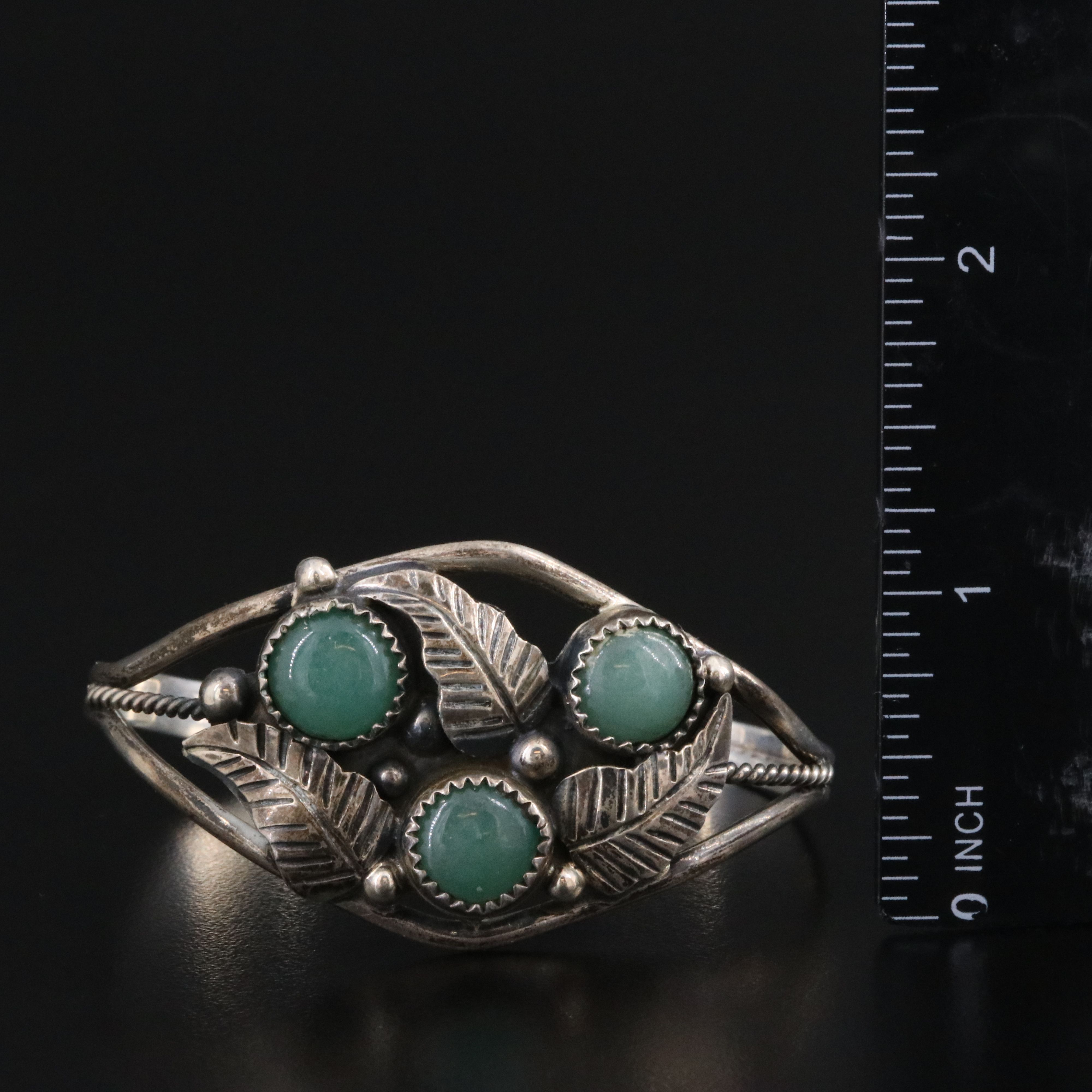 Mexican Sterling Aventurine Feather Cuff Bracelet