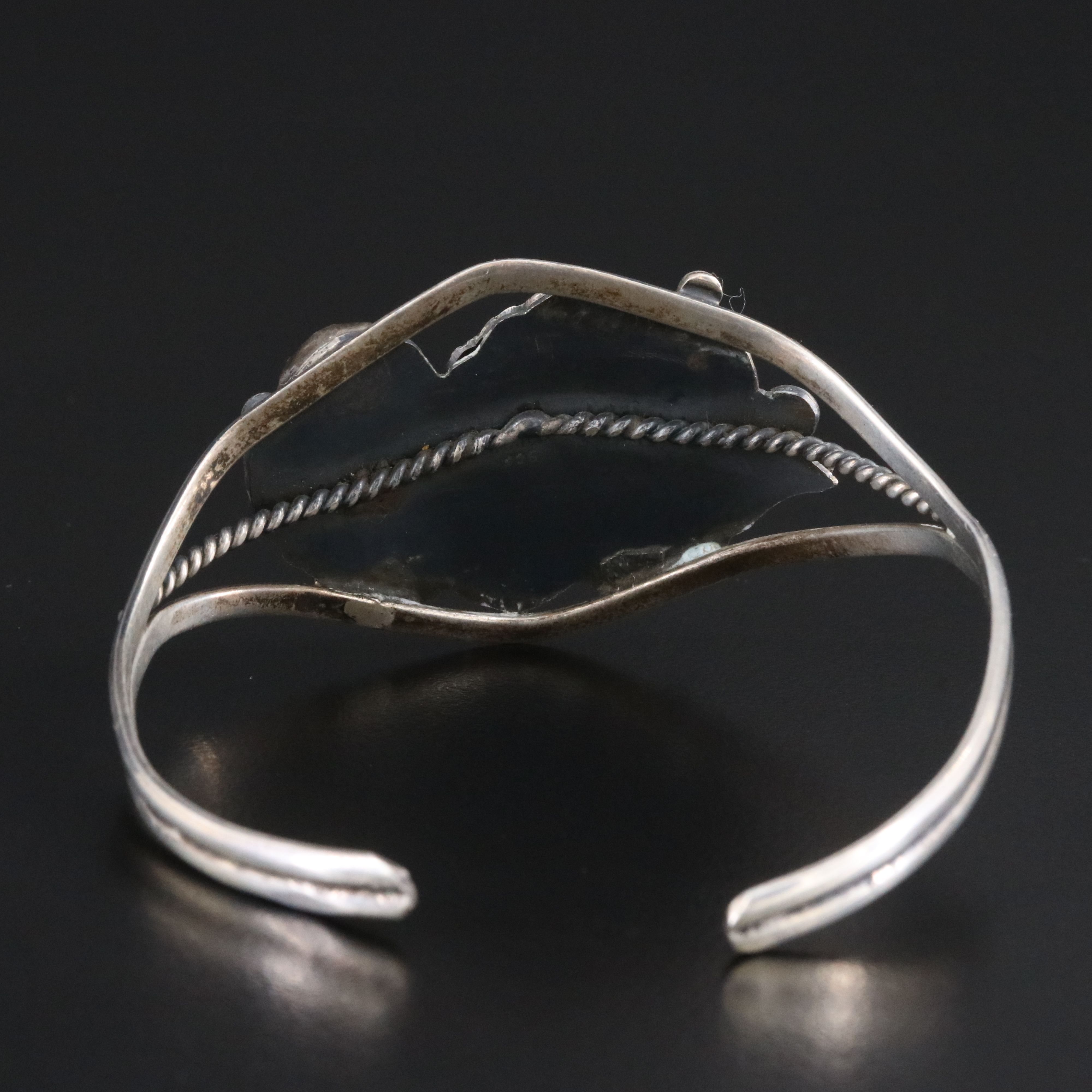 Mexican Sterling Aventurine Feather Cuff Bracelet