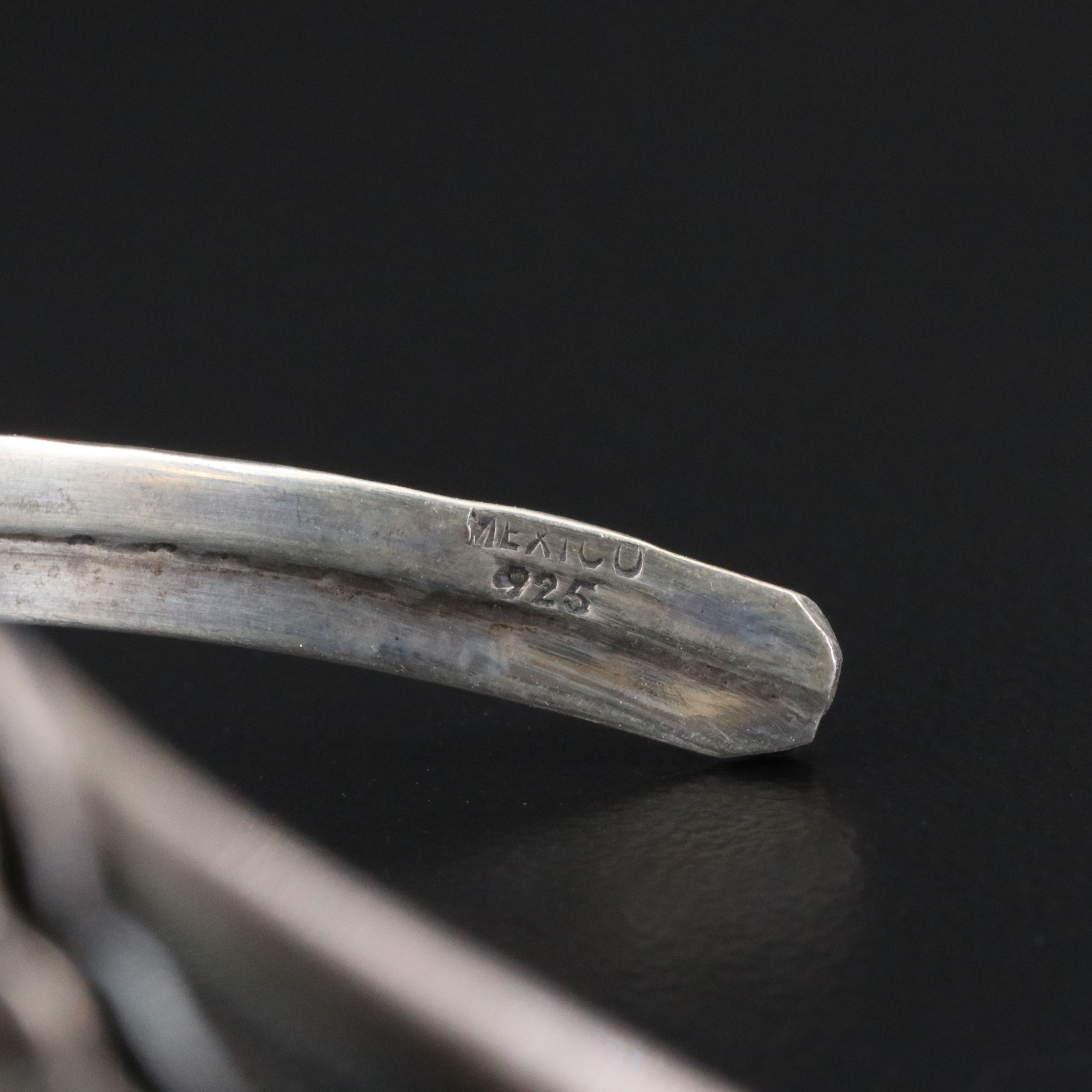 Mexican Sterling Aventurine Feather Cuff Bracelet