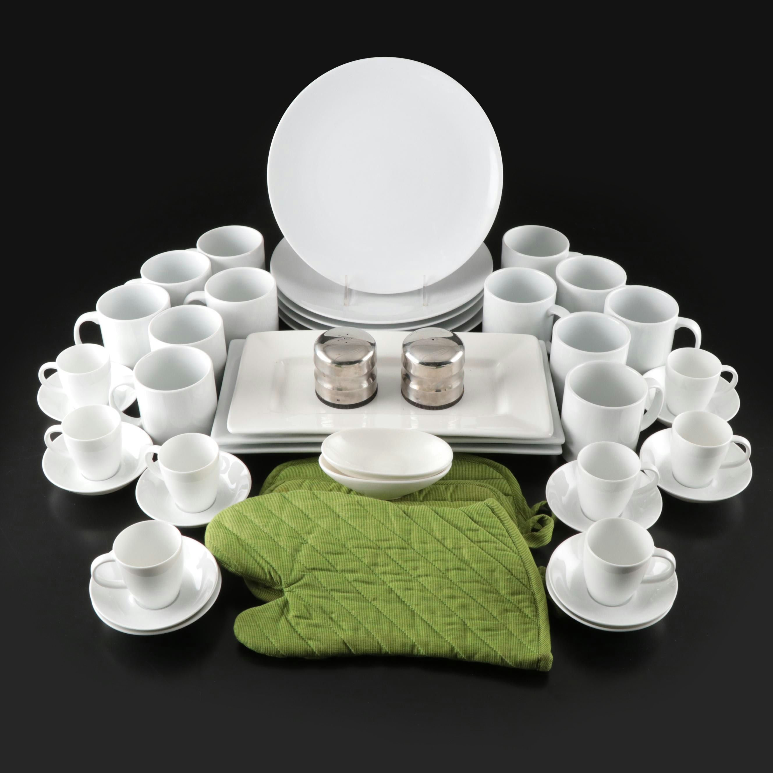 Crate & Barrel Oven Mitts with World Market White Ceramic and More Dinnerware