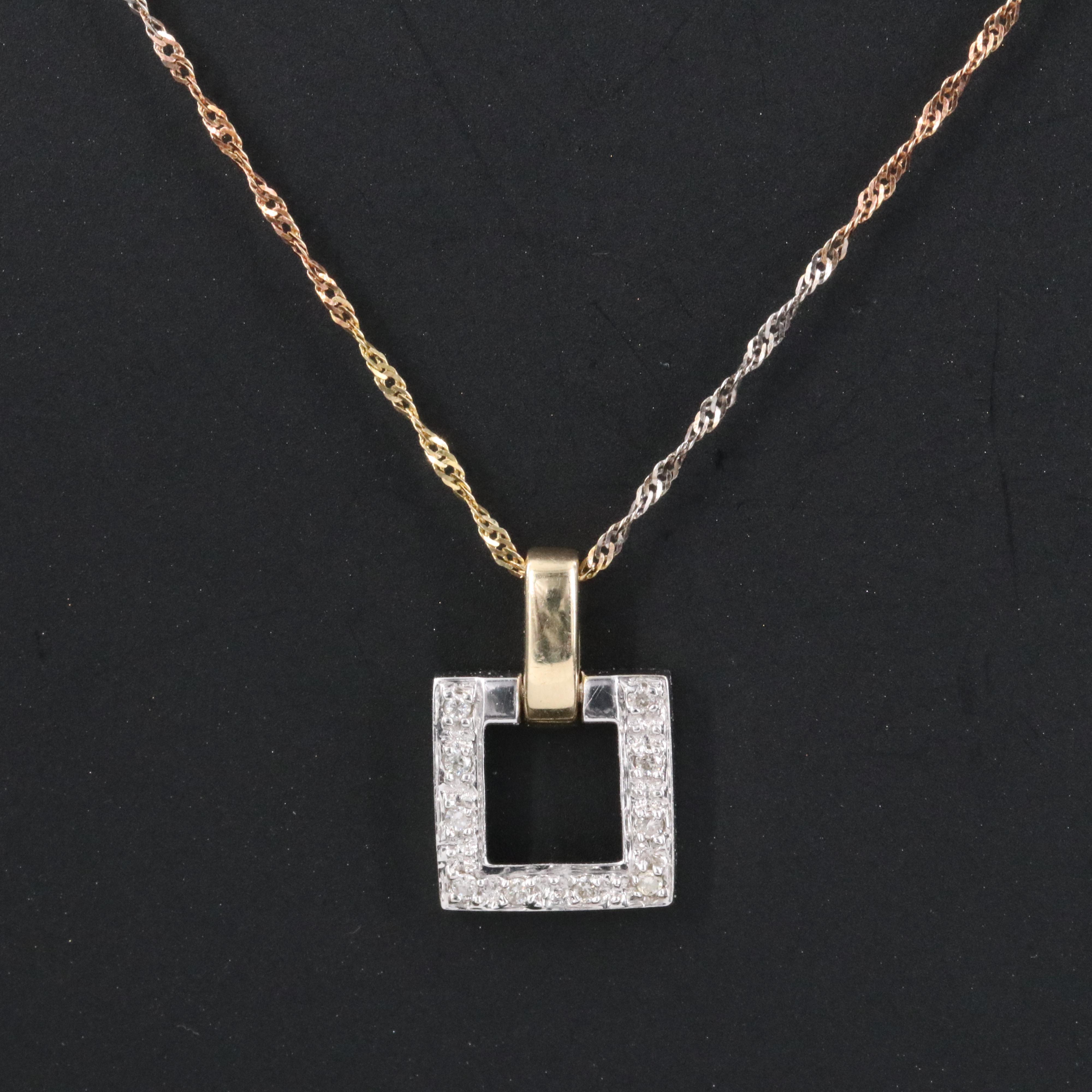 14K 0.07 CTW Diamond Pendant on Tri-Color Chain Necklace