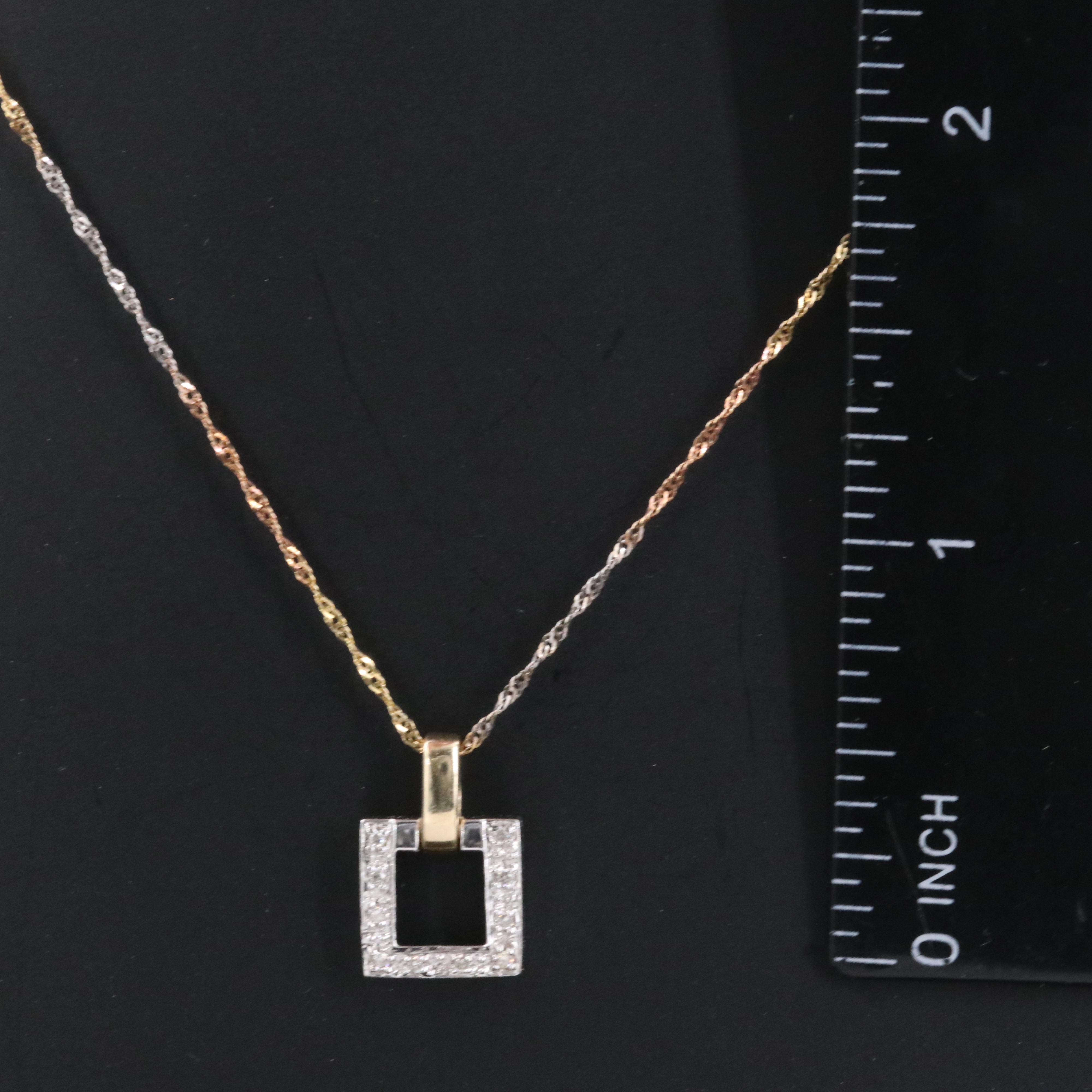 14K 0.07 CTW Diamond Pendant on Tri-Color Chain Necklace