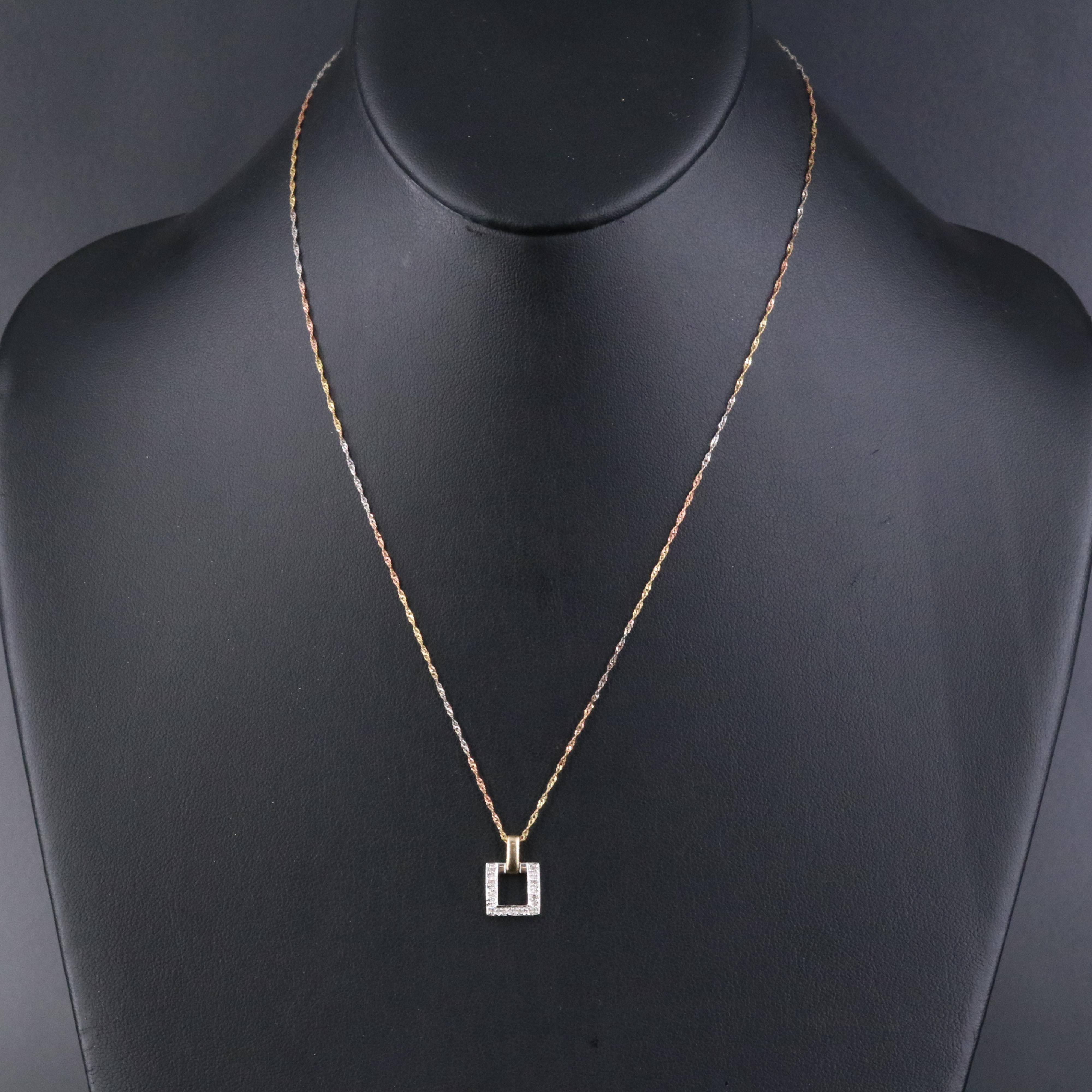 14K 0.07 CTW Diamond Pendant on Tri-Color Chain Necklace