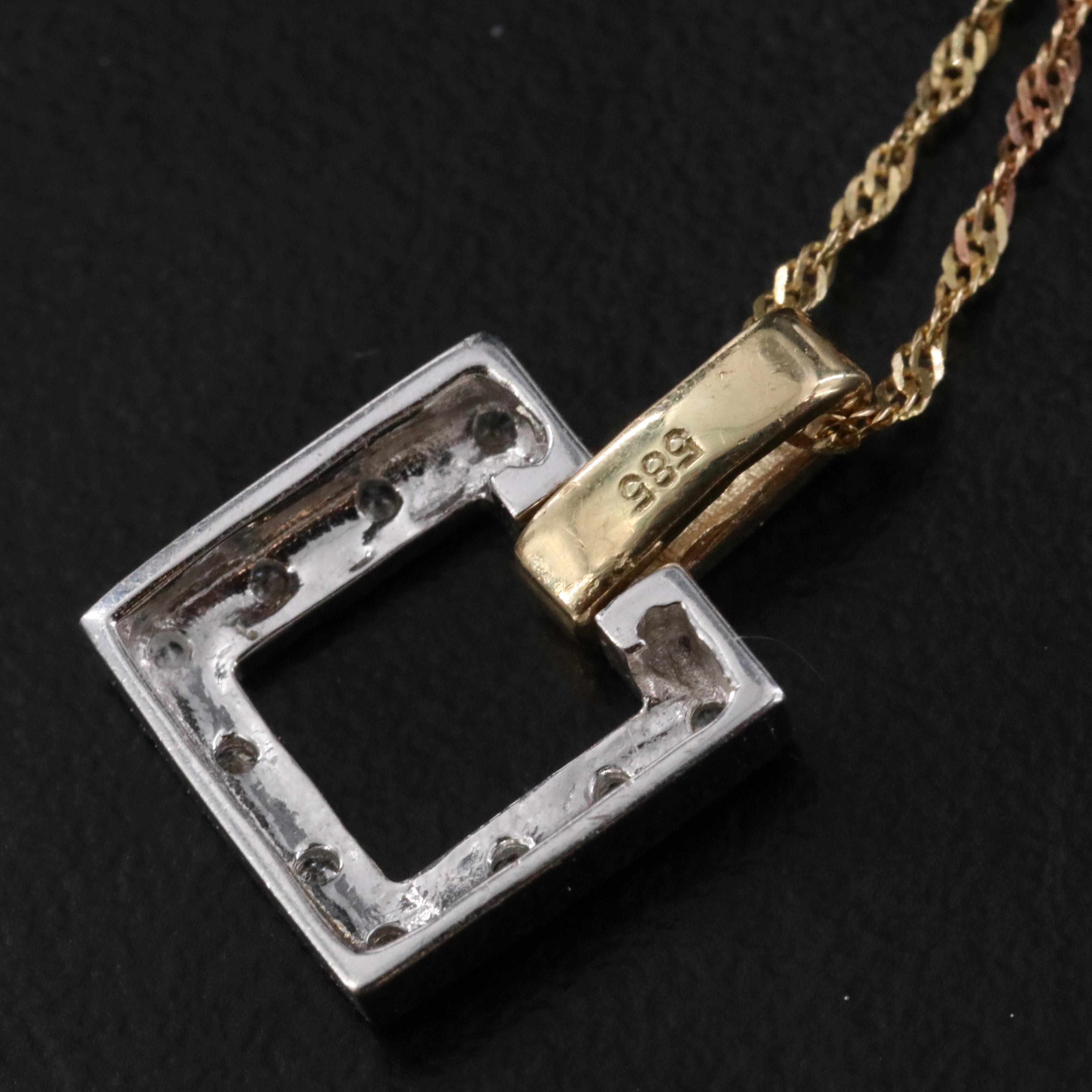 14K 0.07 CTW Diamond Pendant on Tri-Color Chain Necklace