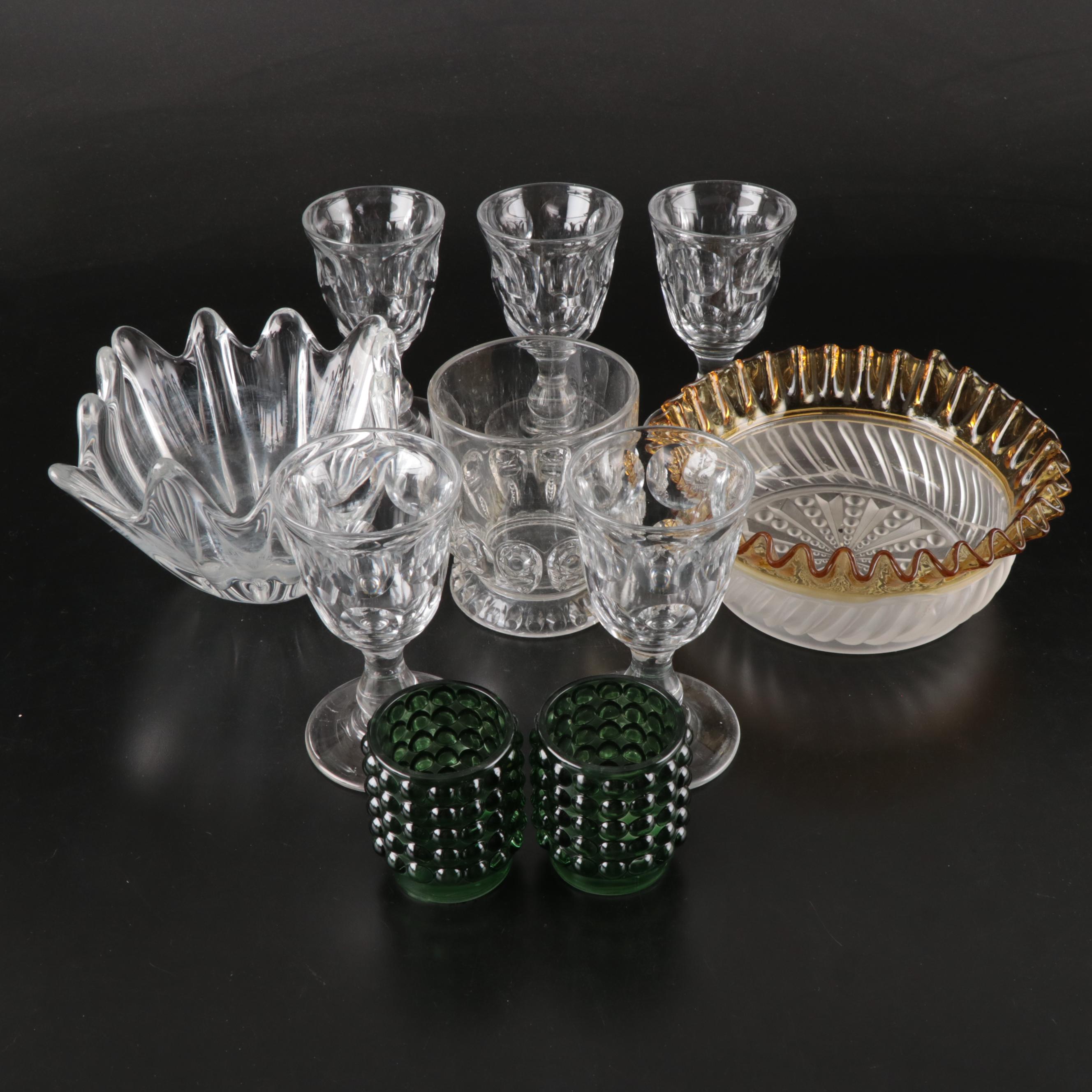 Signed Daum Crystal Freeform Bowl with Vase, Goblets, and More Glassware