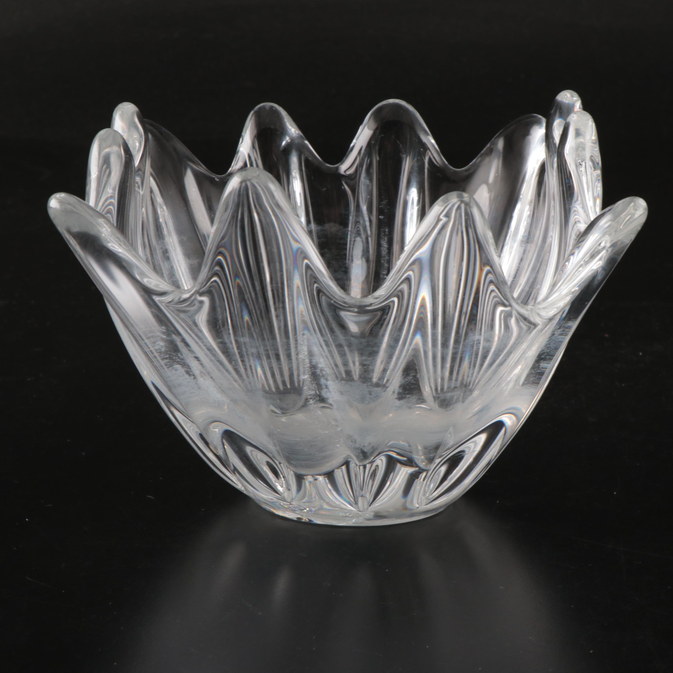 Signed Daum Crystal Freeform Bowl with Vase, Goblets, and More Glassware